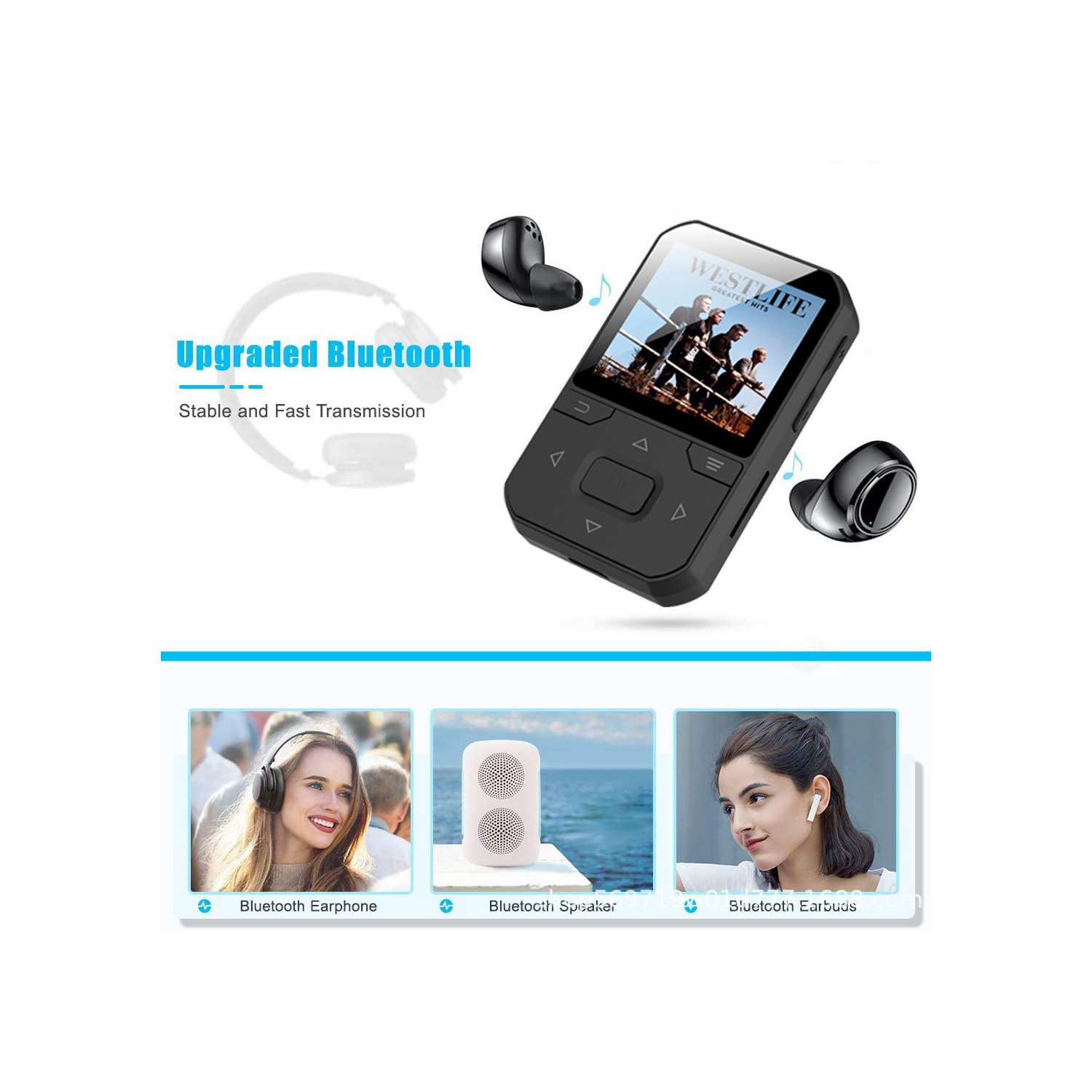 Lecteur MP3 portatif Bluetooth sport Clip MP4 Walkman populaire - 16 Go noir