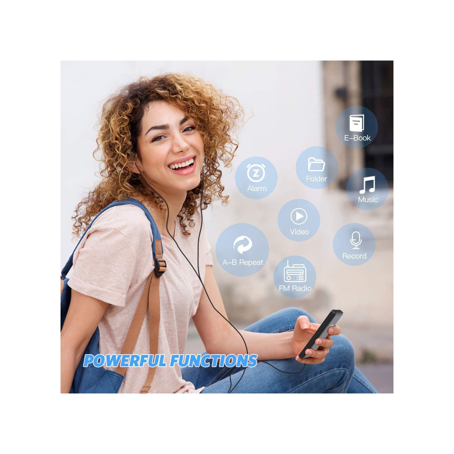 Lecteur MP3 portatif avec Bluetooth, livre numérique MP4 et lecteur de musique sans perte, carte mémoire 64&nbsp;Go - Bleu foncé