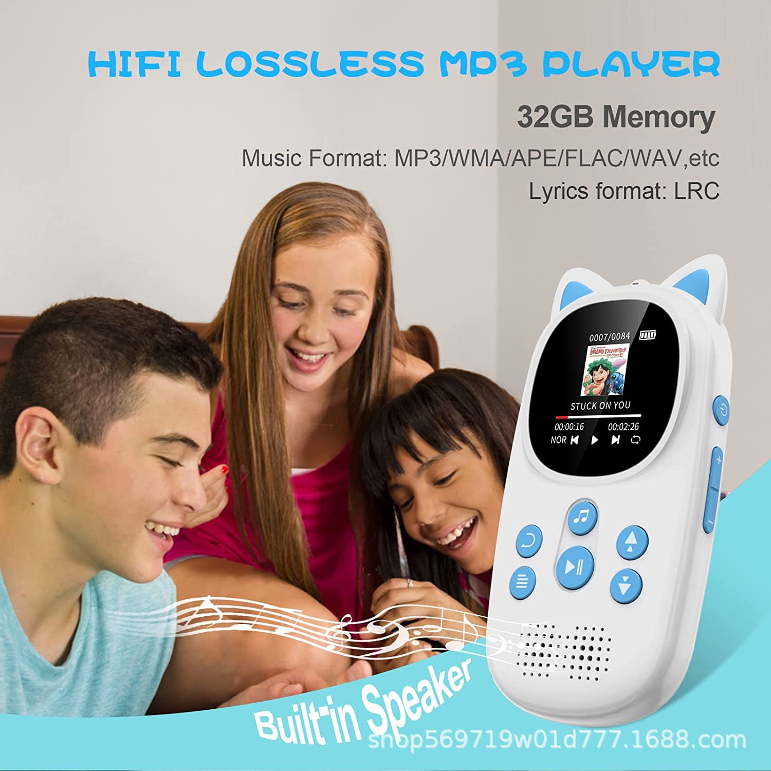 Lecteur de musique MP3 portatif externe Bluetooth MP4 1,44 po - Rose