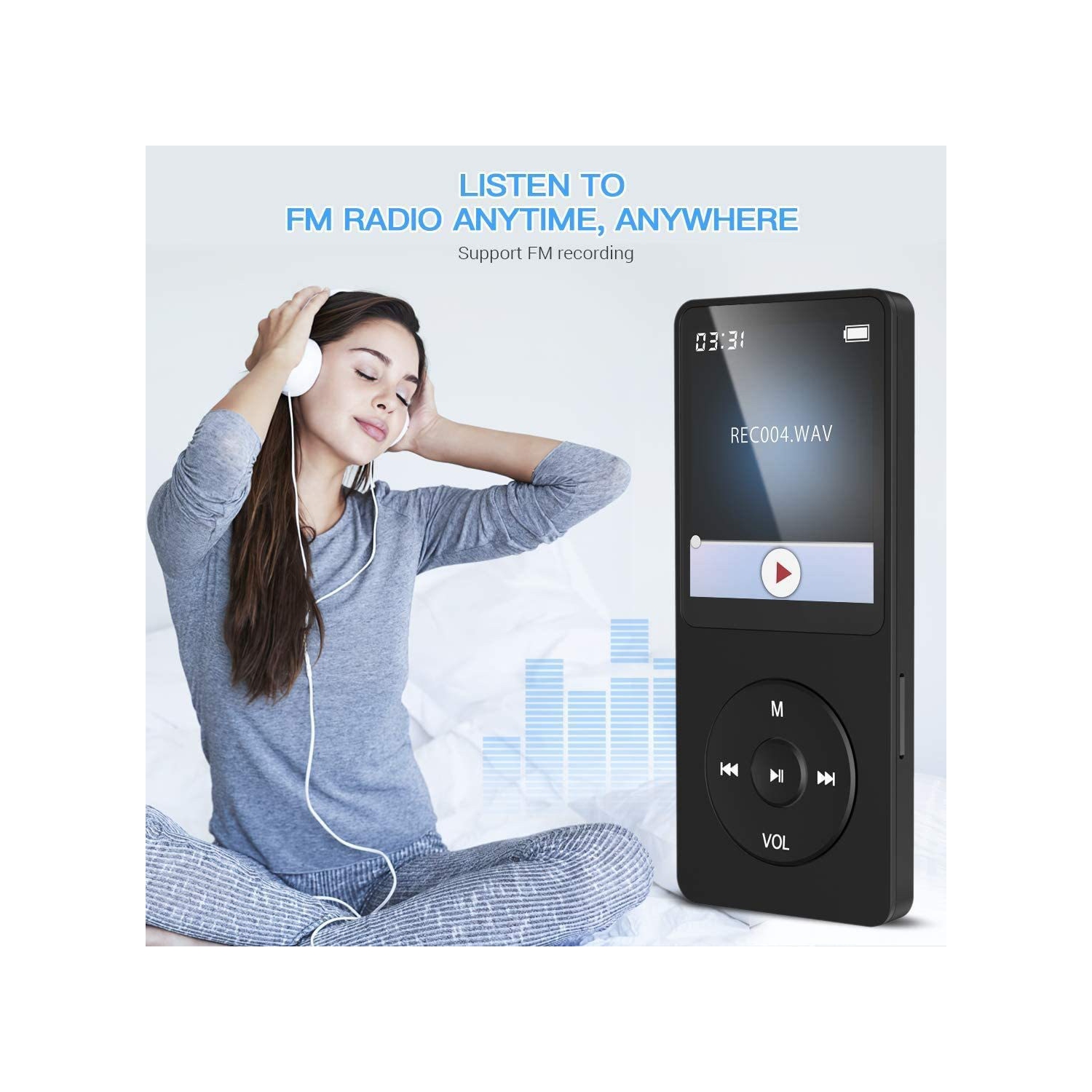 Lecteur MP3 portatif avec Bluetooth, livre numérique MP4 et lecteur de musique sans perte, carte mémoire 64&nbsp;Go - Rouge et blanc