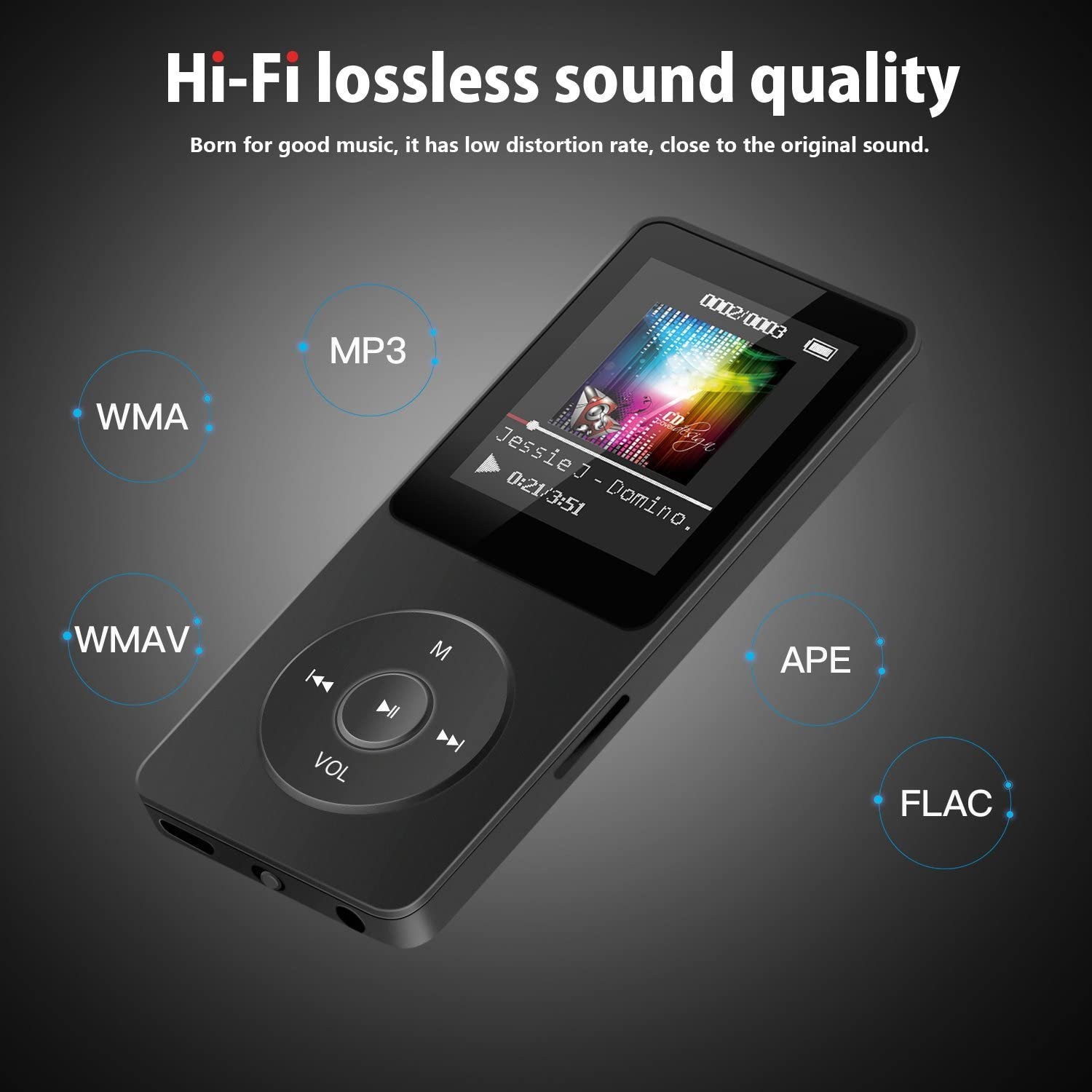 Lecteur MP3 portatif avec Bluetooth FM, lecteur de livres numériques MP4, lecteur de musique sans perte, carte mémoire 32 Go - Bleu foncé