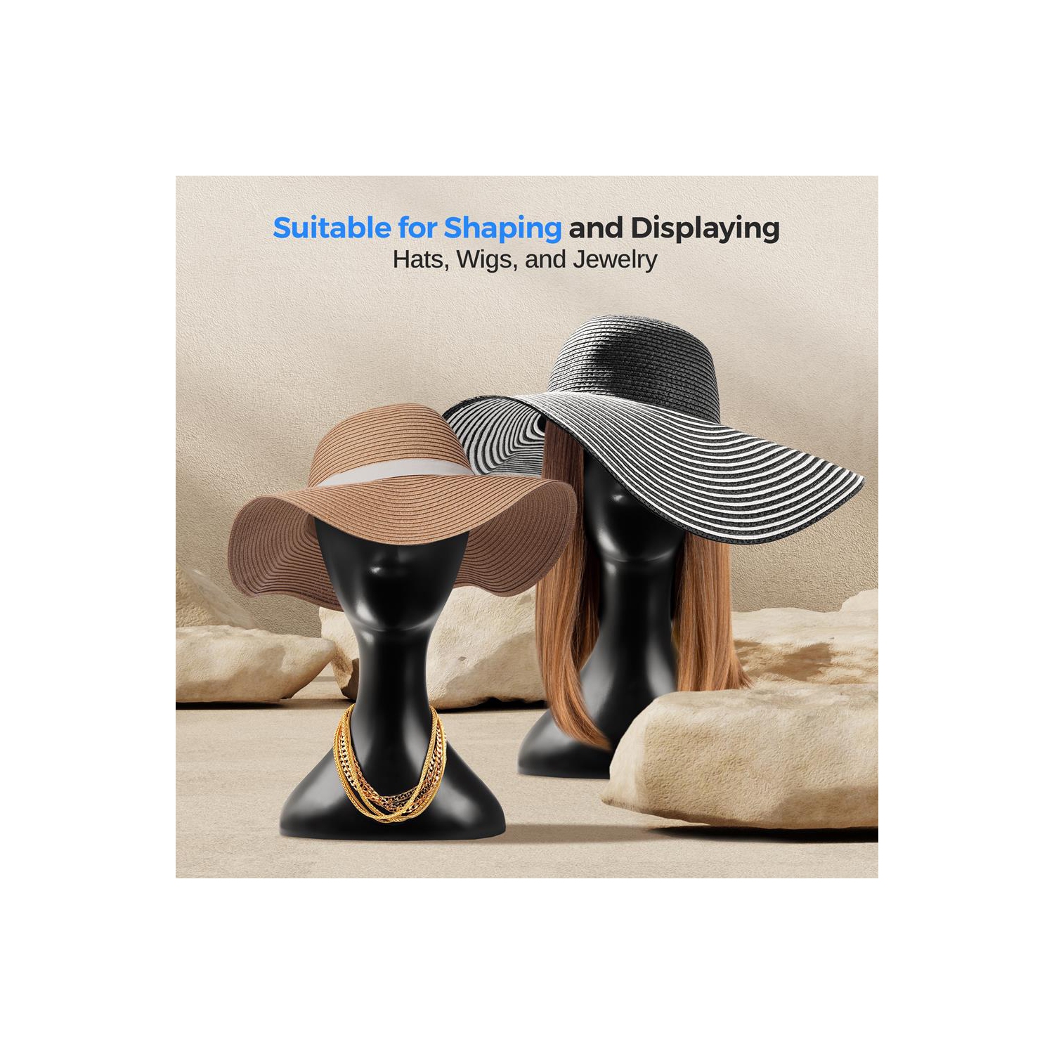 SereneLife Professional Plastic Mannequin Head, Women’s Wig Stand Display, Smooth Surface for Styling and Displaying Hats & Jewelry, Ideal for Salon