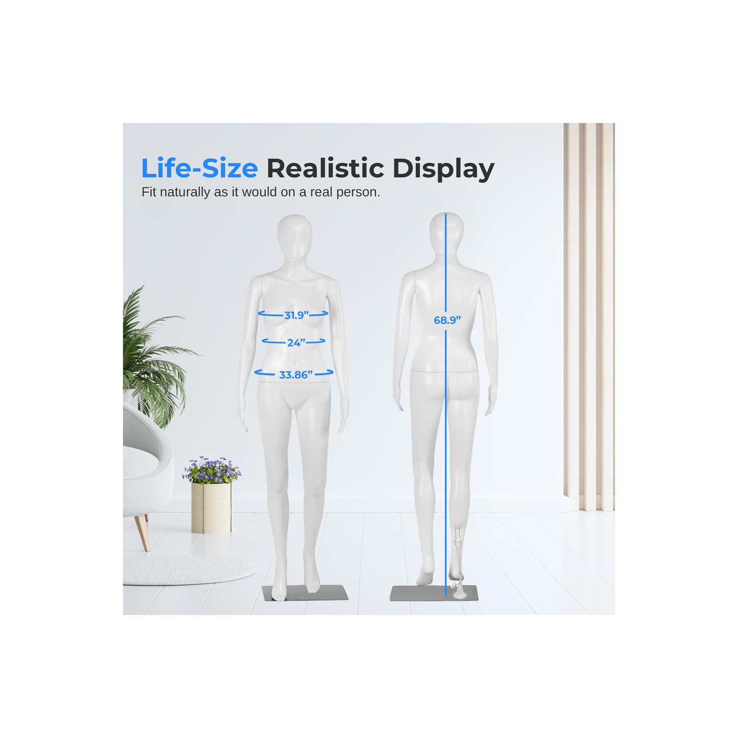 SereneLife 68,9'' Robe torse femme forme-mannequin amovible, support corps complet, standard