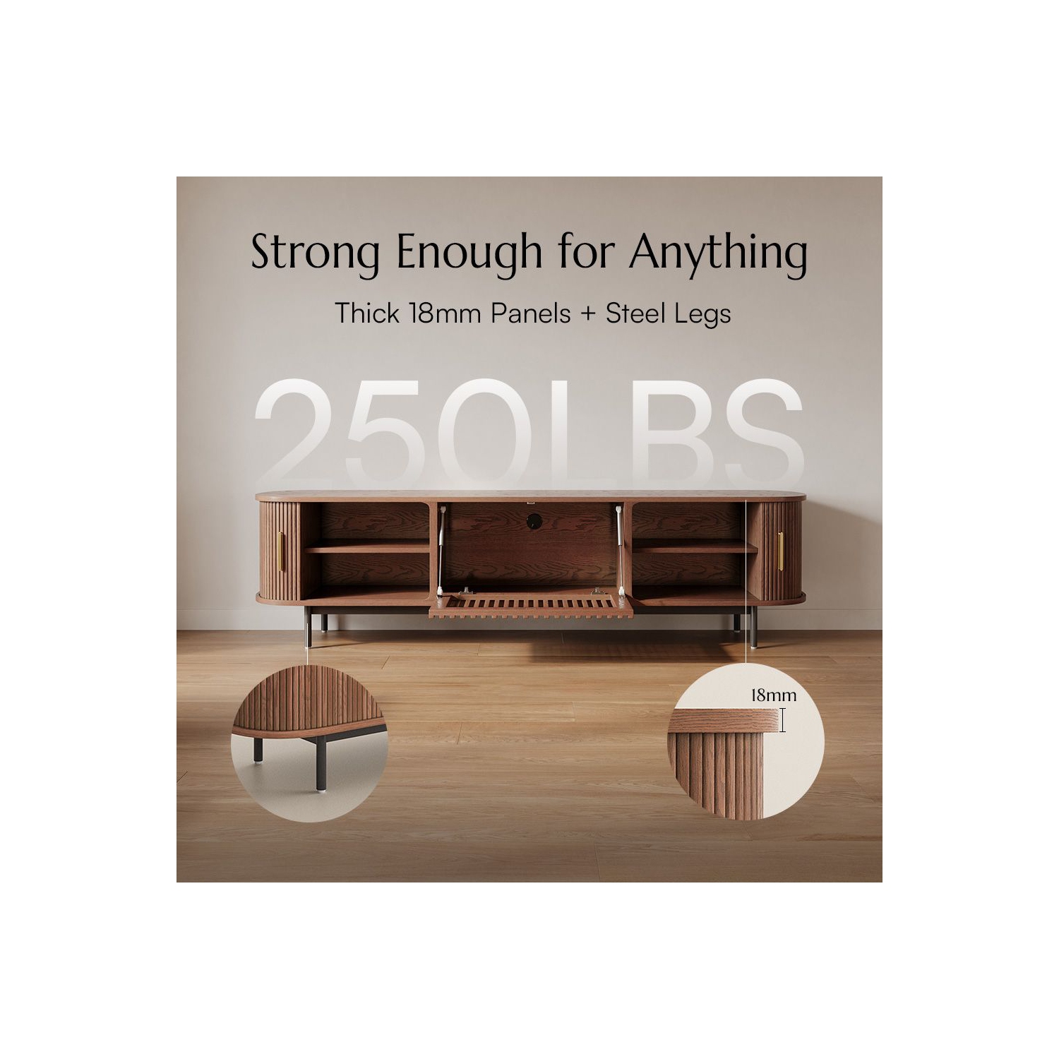 Meuble moderne pour téléviseur 94,49&nbsp;po porte Tambour de POVISON - Noyer