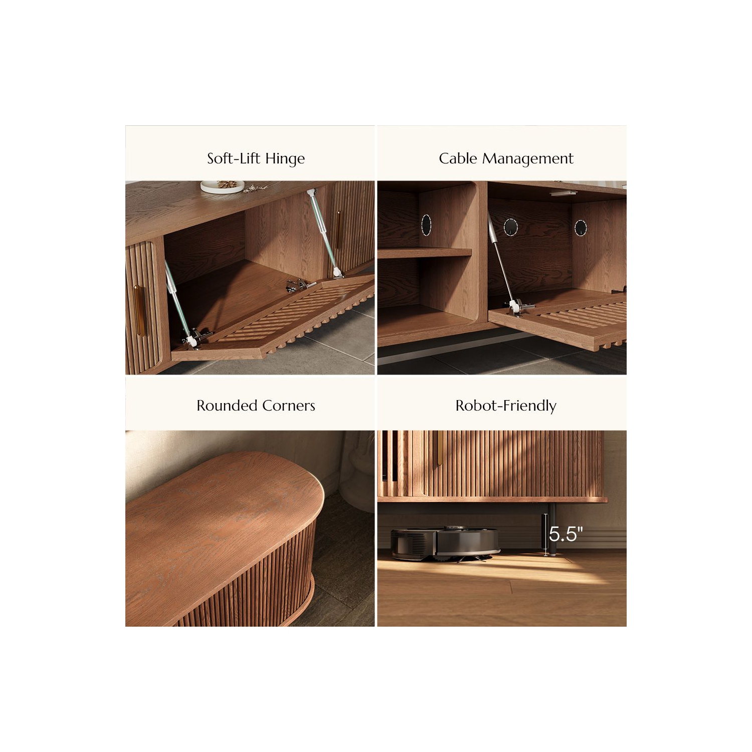 Meuble moderne pour téléviseur 94,49&nbsp;po porte Tambour de POVISON - Noyer