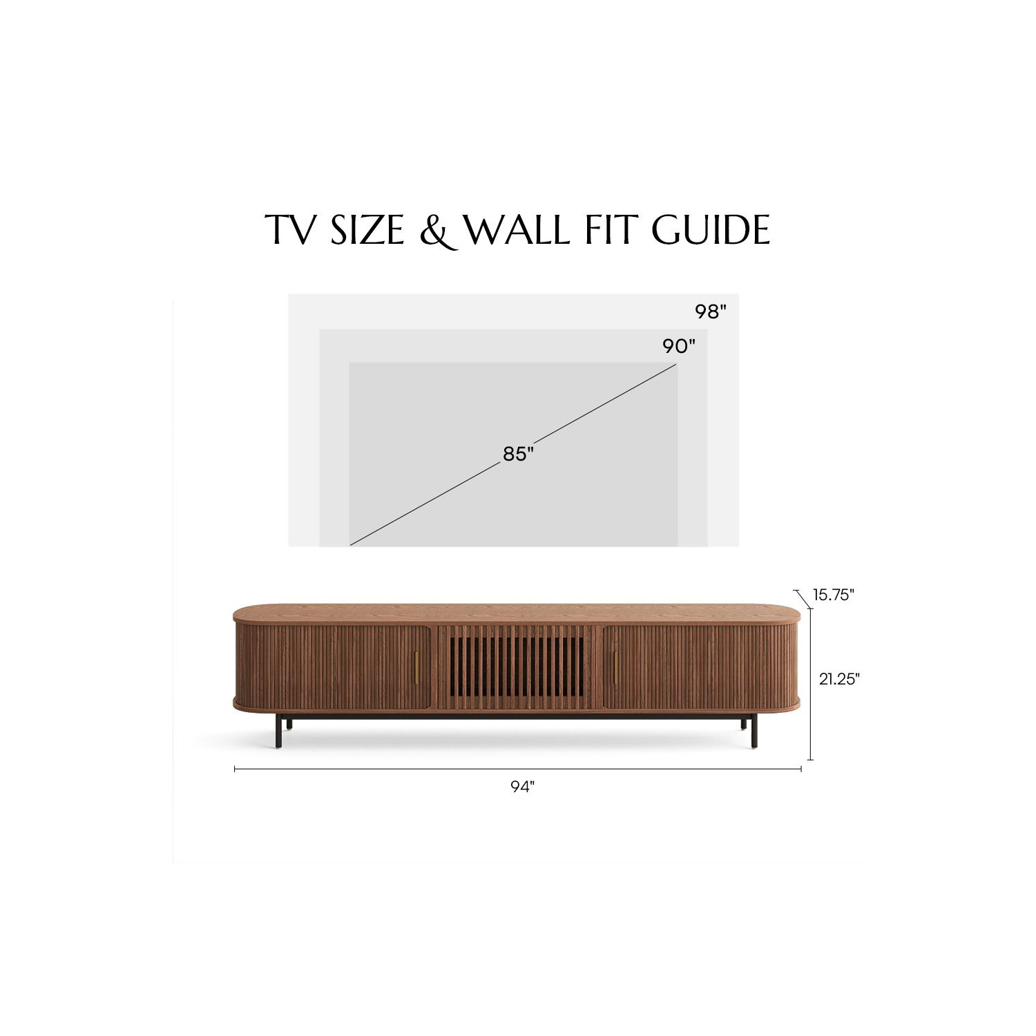 Meuble moderne pour téléviseur 94,49&nbsp;po porte Tambour de POVISON - Noyer