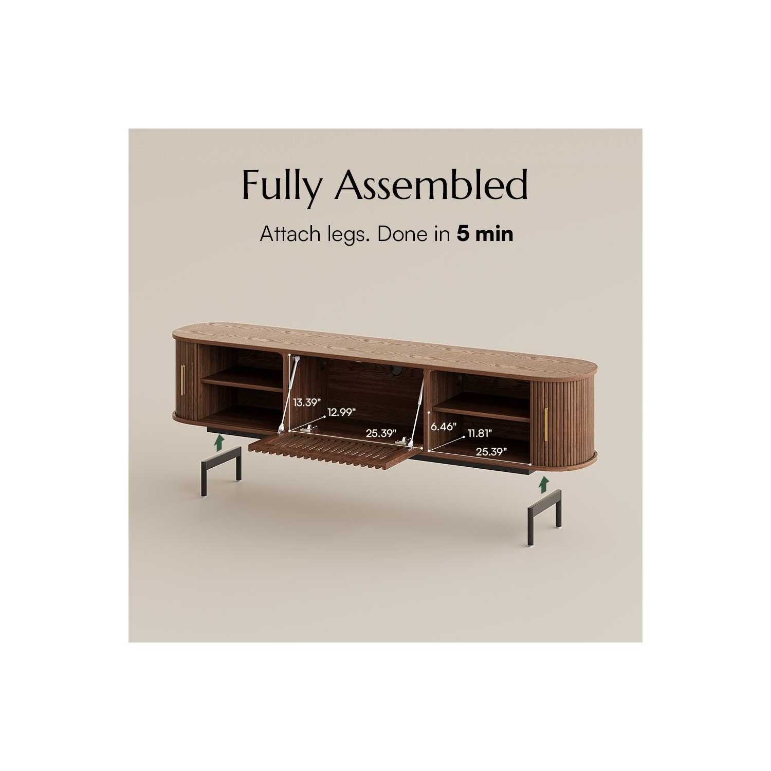 Meuble moderne pour téléviseur 94,49&nbsp;po porte Tambour de POVISON - Noyer