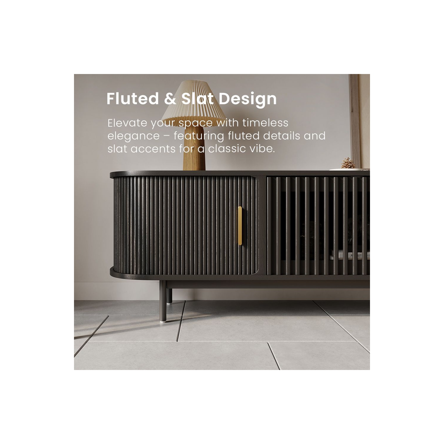 Meuble pour téléviseur 94,49&nbsp;po Mid-Century Modern Tambour Door de POVISON - Noir