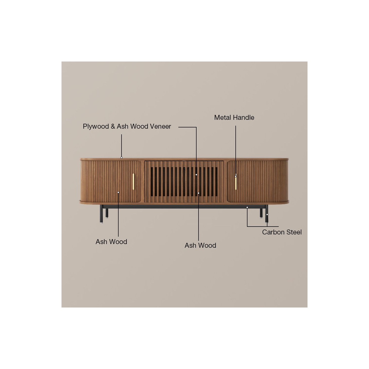 Meuble pour téléviseur 94,49&nbsp;po Mid-Century Modern Tambour Door de POVISON - Noir