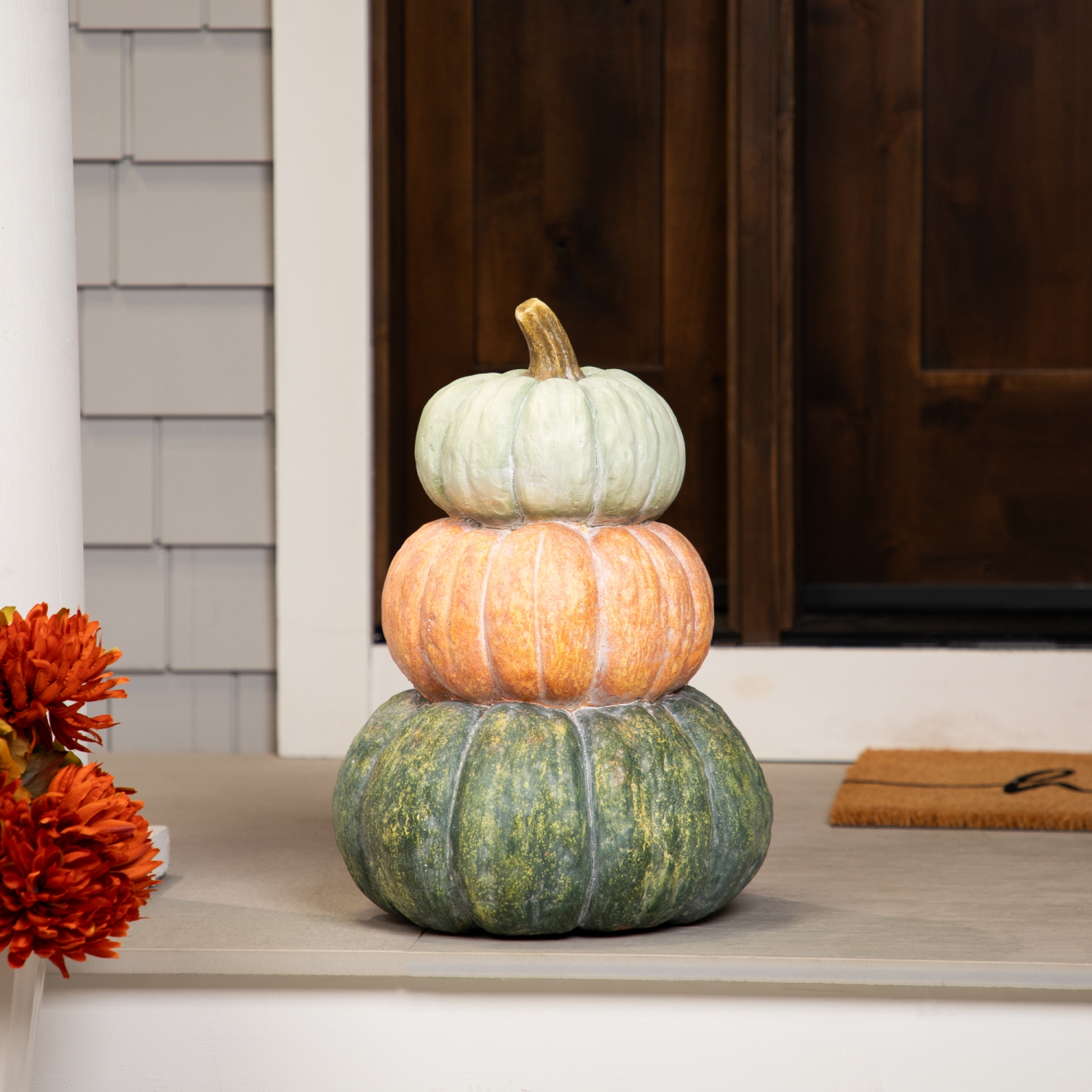 Tri-Color Pumpkin Stack Tower Fall Harvest Decoration - 19"