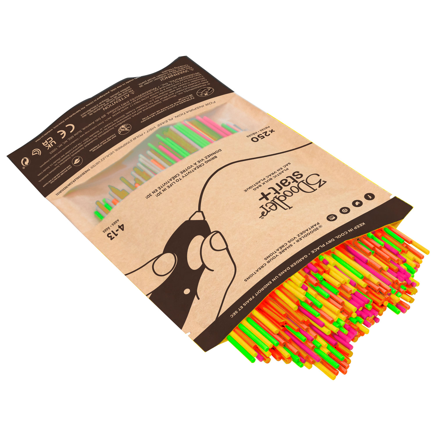 Ensemble de recharge en plastique écologique Start+ de 3Doodler - Fluo - Paquet de 250