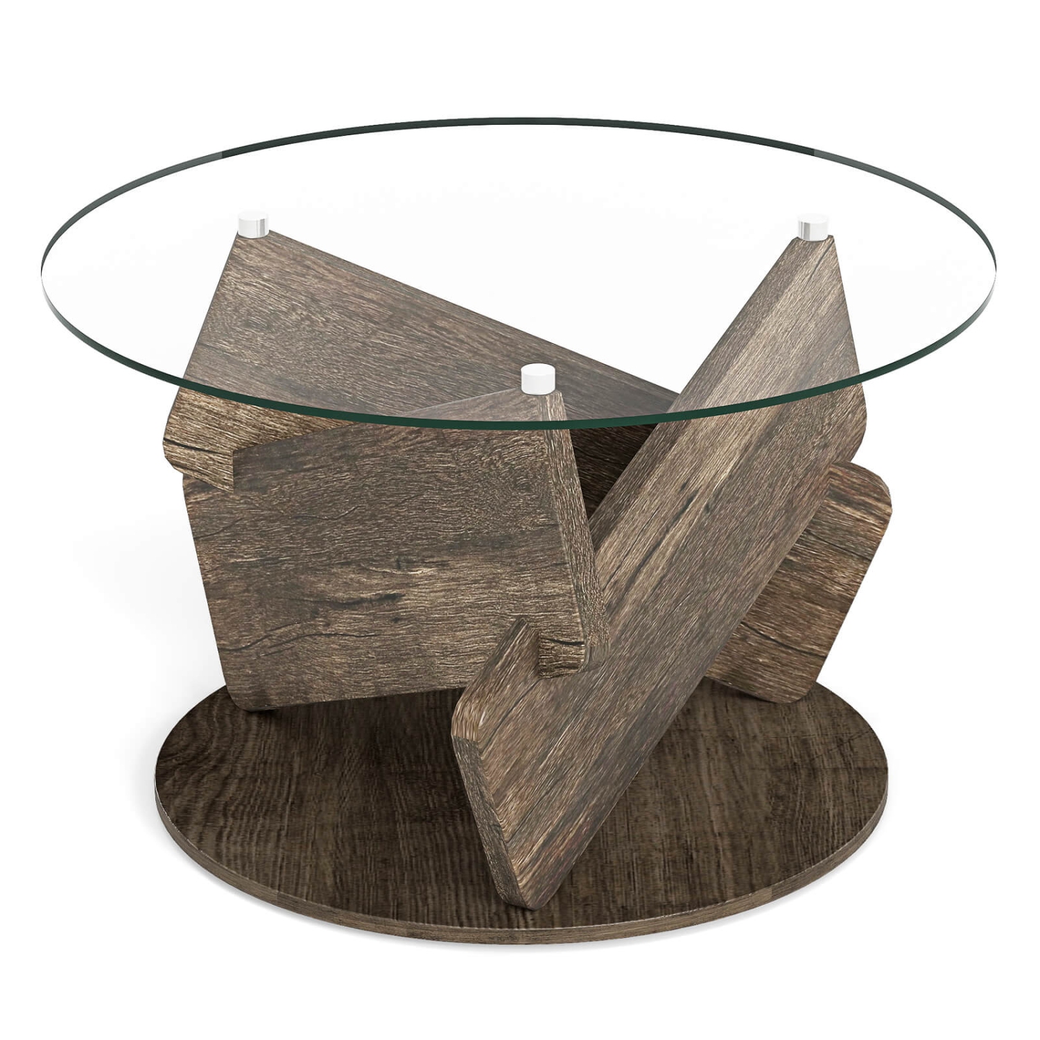 Costway Round Glass Coffee Table 32" Modern Center Table with Clear Tempered Glass Top