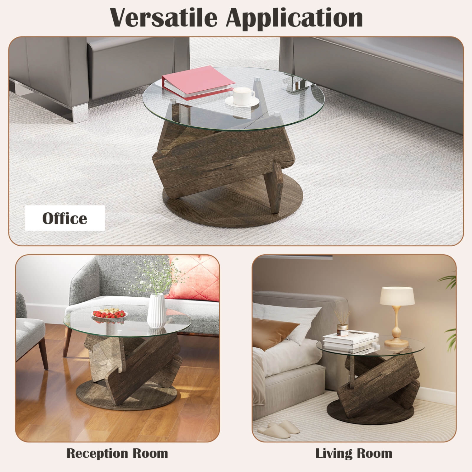 Costway Round Glass Coffee Table 32" Modern Center Table with Clear Tempered Glass Top