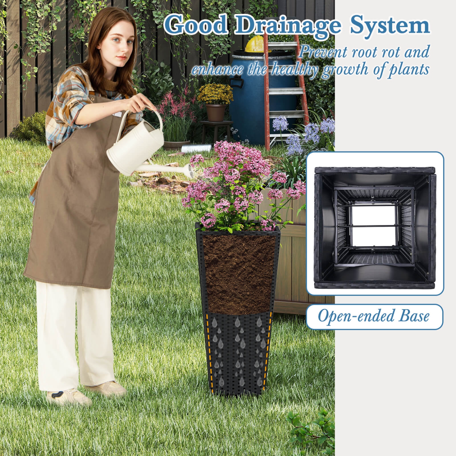 Costway 30" Tall Flower Pot Set of 2 Modern Decorative Planter Pots with Open-ended Base