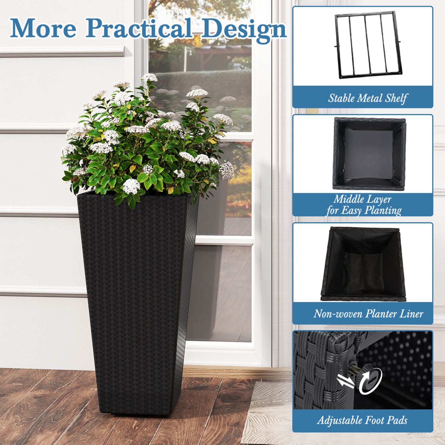 Costway 30" Tall Flower Pot Set of 2 Modern Decorative Planter Pots with Open-ended Base