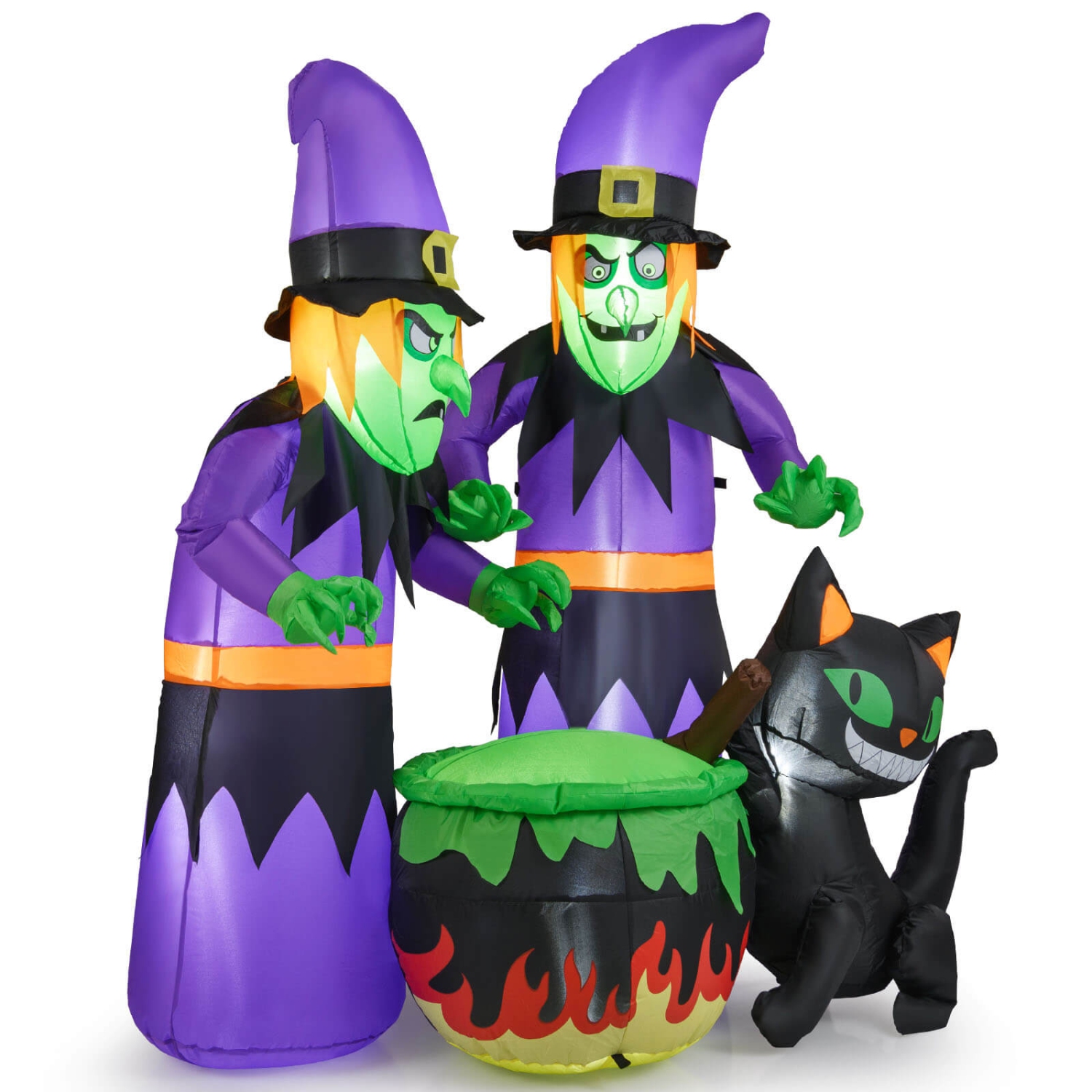 Costway 6 Ft Inflatable Halloween Witches Blow up 2 Scary Witch with Cauldron & Black Cat