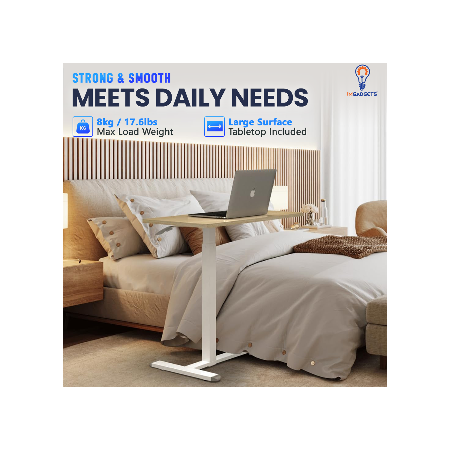 IMGadgets – Bureau à hauteur réglable 80 40&nbsp;cm | Bureau debout pour le travail et la maison | Surmatelas C - Table à hauteur réglable Bureau à