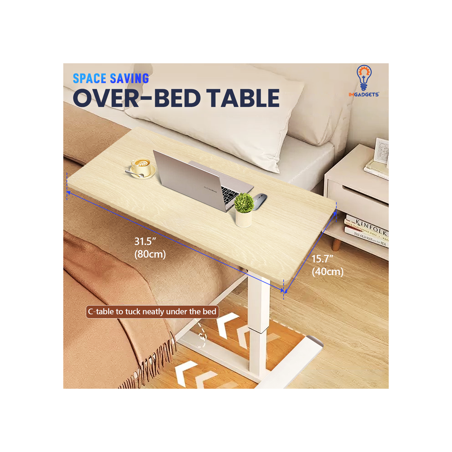 IMGadgets – Bureau à hauteur réglable 80 40&nbsp;cm | Bureau debout pour le travail et la maison | Surmatelas C - Table à hauteur réglable Bureau à