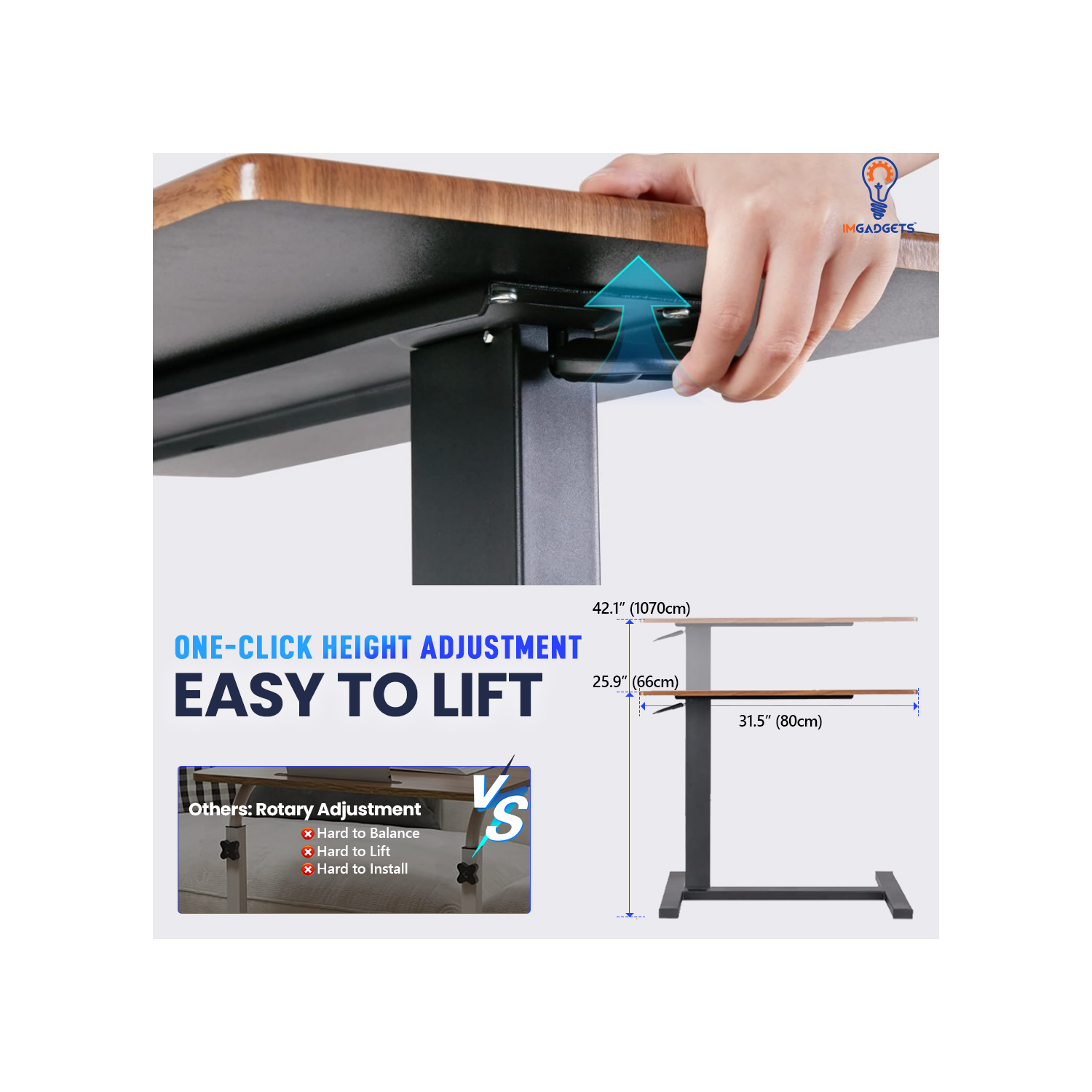 IMGadgets – Bureau à hauteur réglable 80 40&nbsp;cm | Bureau debout pour le travail et la maison | Surmatelas C - Table à hauteur réglable Bureau à