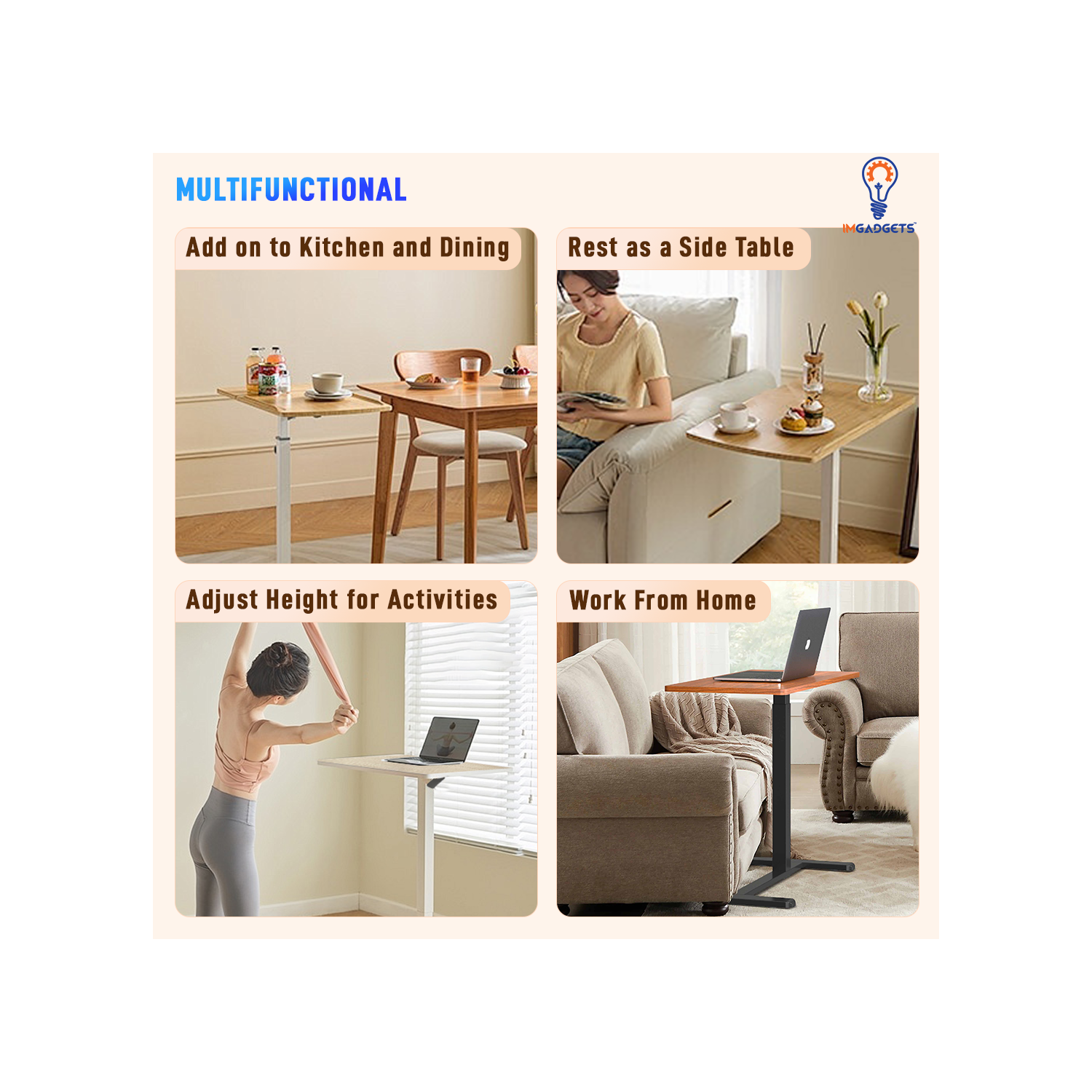 IMGadgets – Bureau à hauteur réglable 80 40&nbsp;cm | Bureau debout pour le travail et la maison | Surmatelas C - Table à hauteur réglable Bureau à