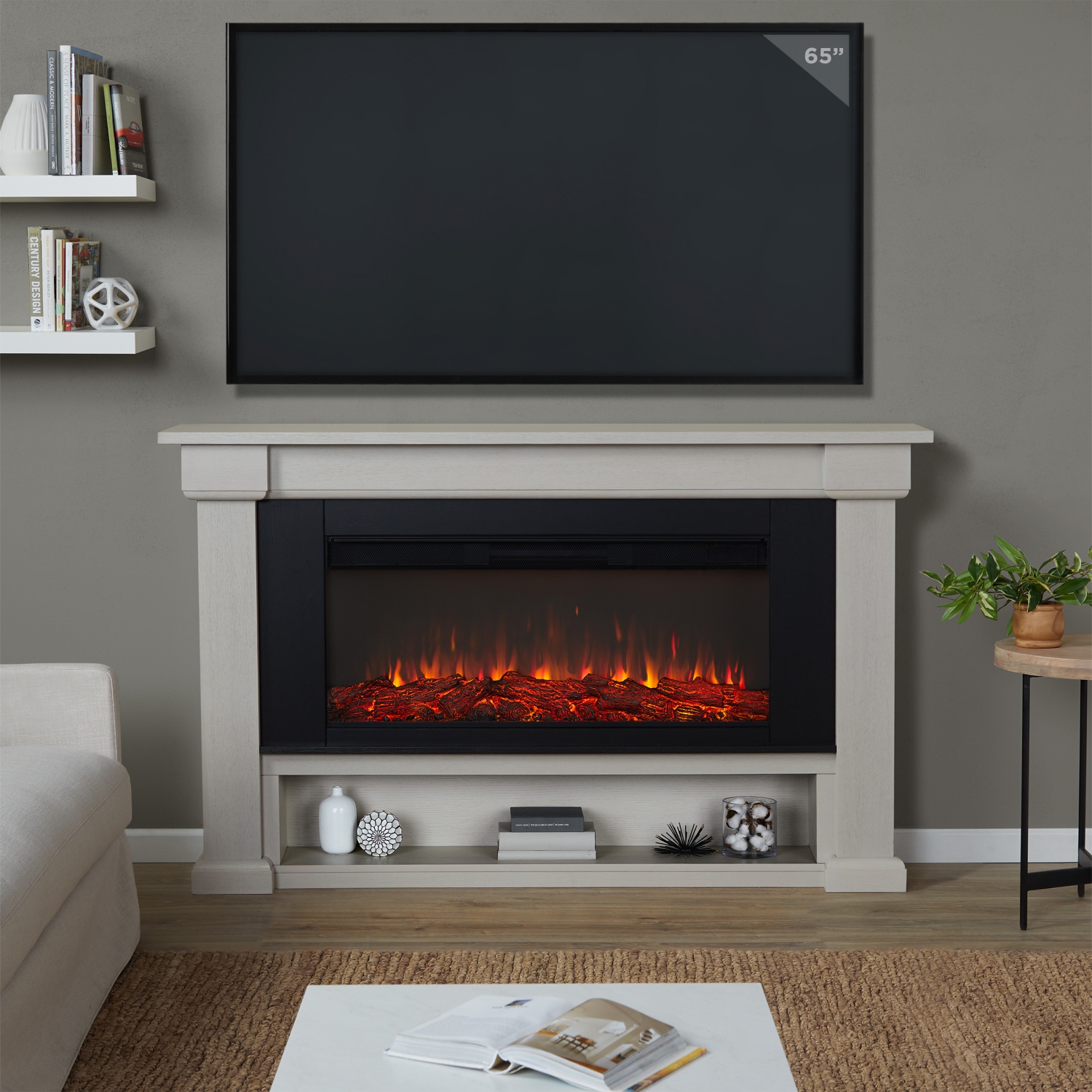 Real Flame Bristow 66-inch Landscape Electric Fireplace - Bone White