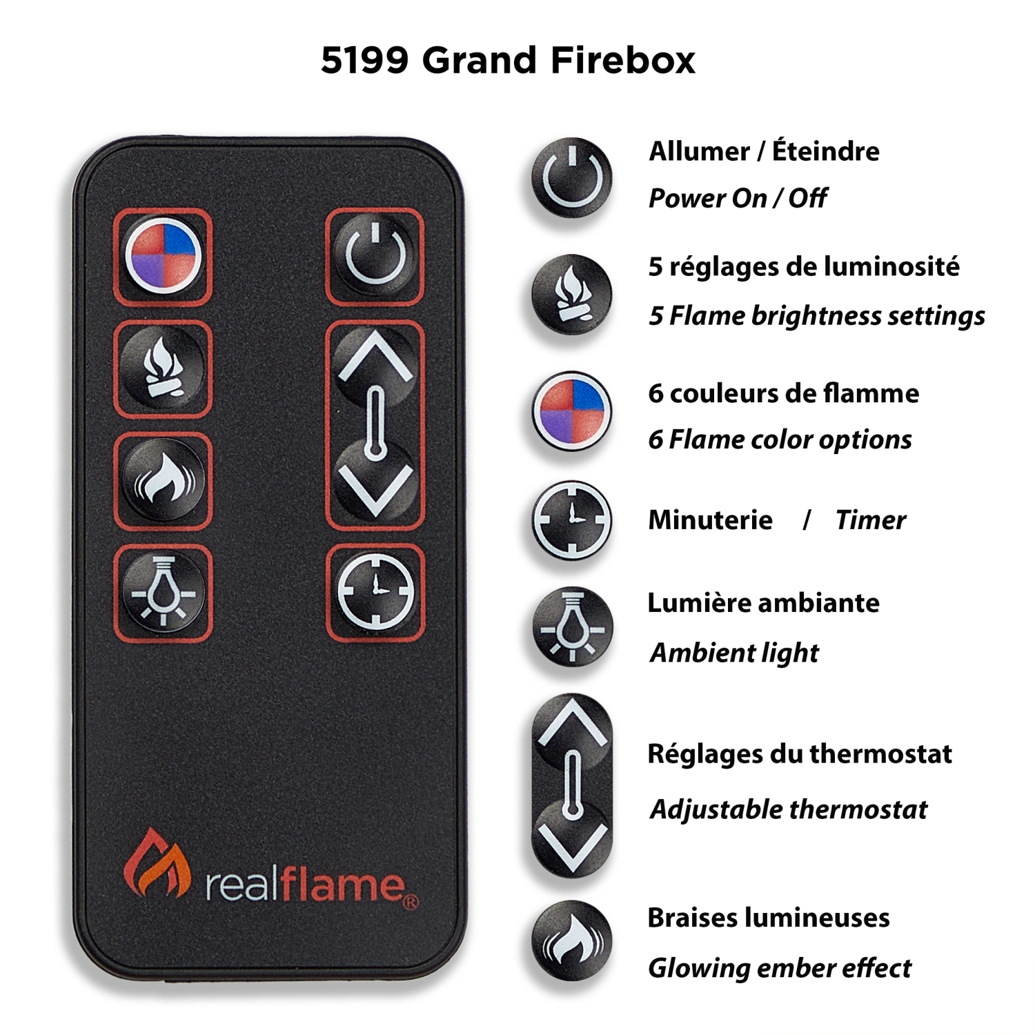 Grand foyer électrique 61 po Merced de Real Flame, noir