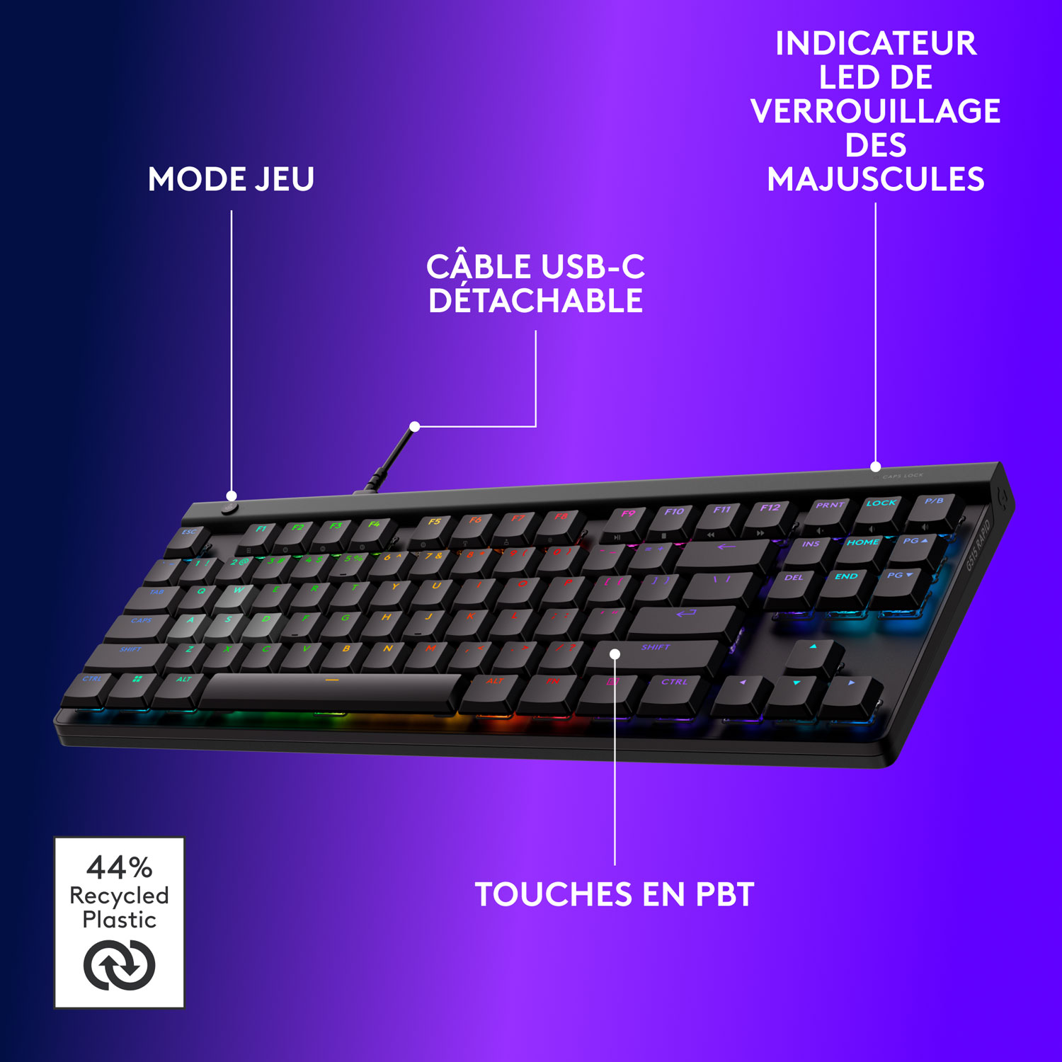 Clavier de jeu rétroéclairé RAPID TKL G515 de Logitech G - Noir - Anglais