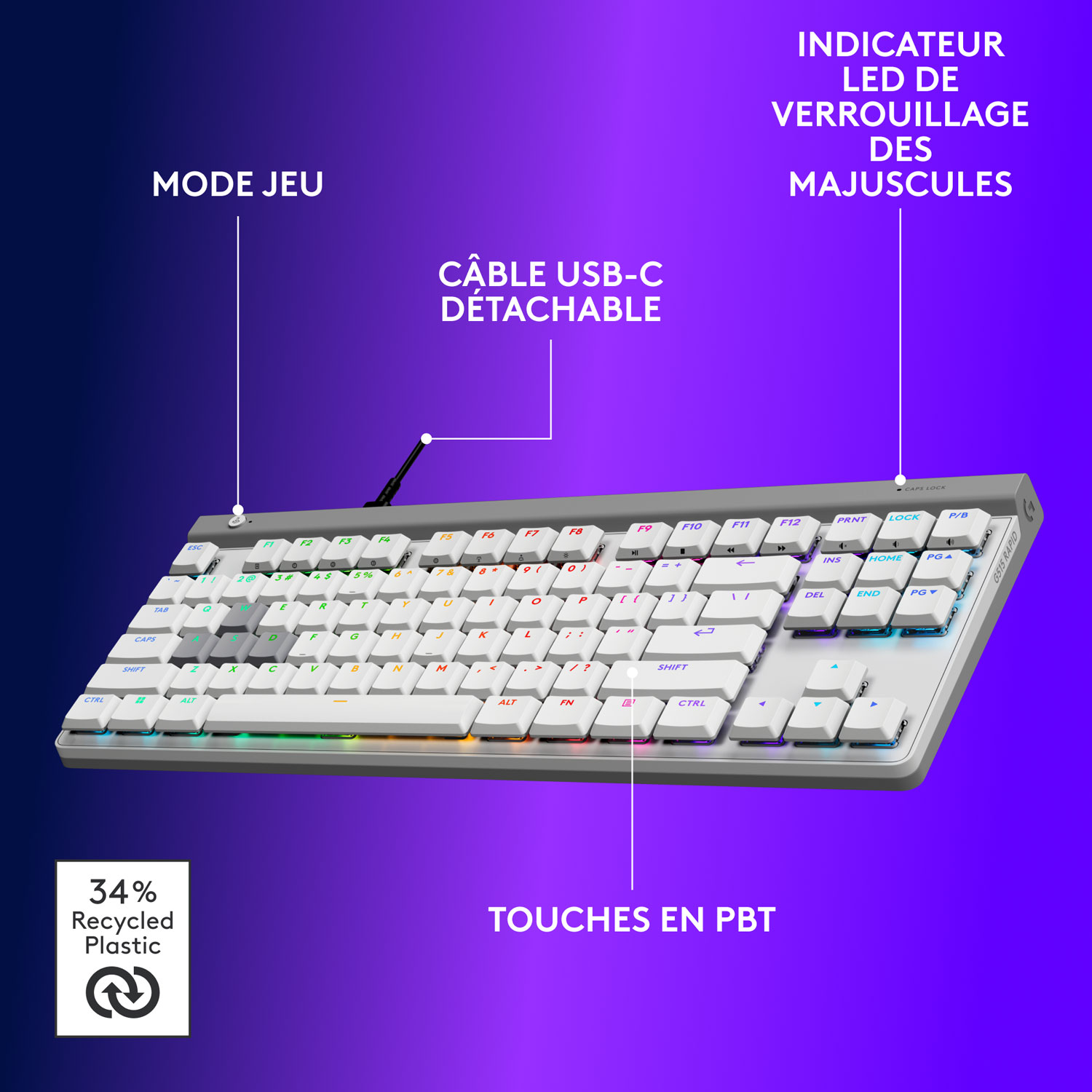 Clavier de jeu rétroéclairé RAPID TKL G515 de Logitech G - Blanc - Anglais