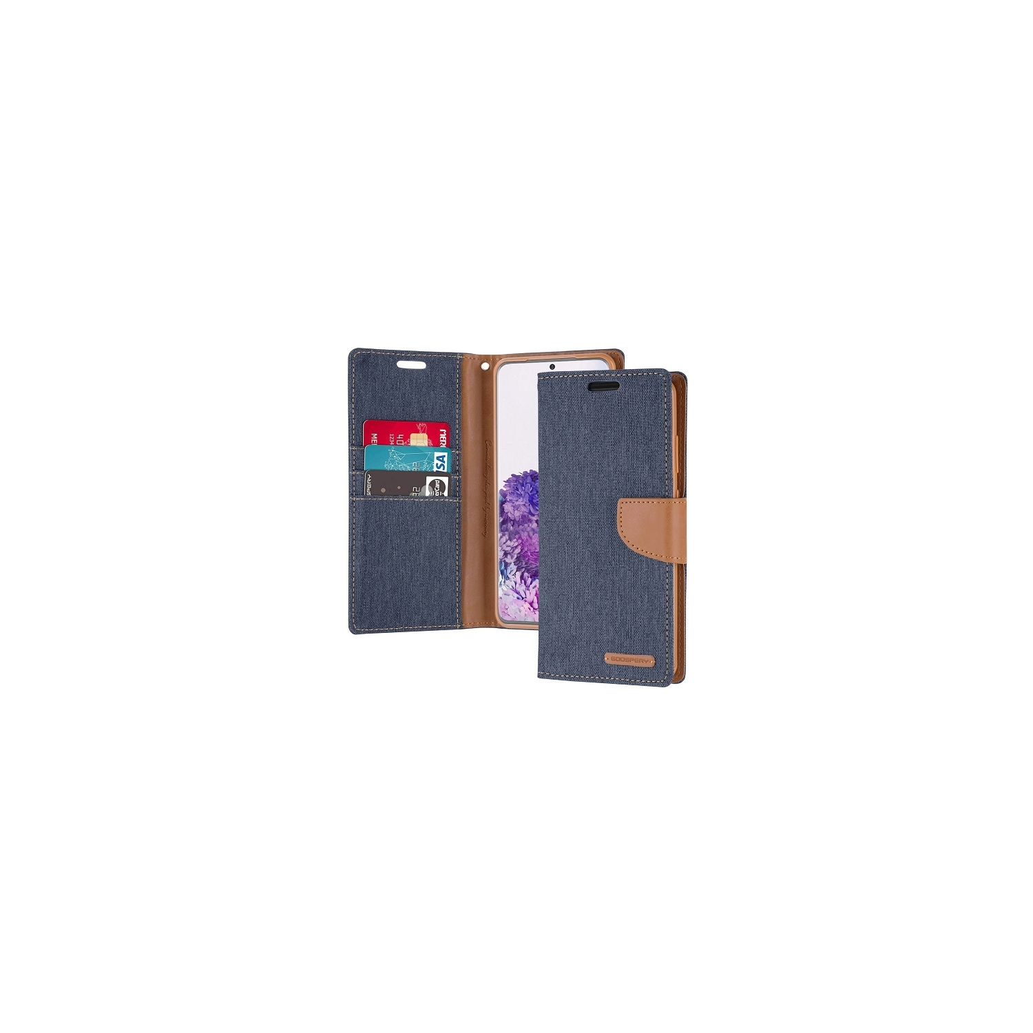 TopSave Goospery CANVAS Card Holder Fabric Folio Wallet Flip Case For iPhone 17 Pro 6.3-Inch, Navy Blue