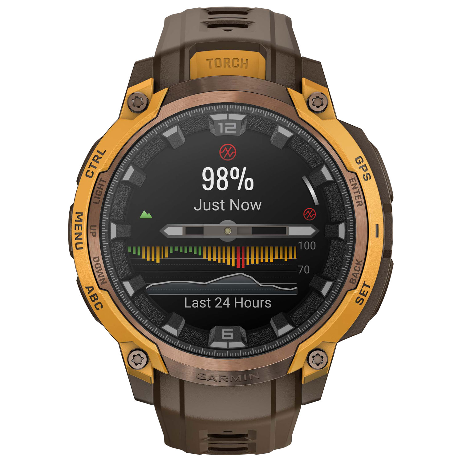 Montre intelligente de 47 mm Instinct Crossover AMOLED de Garmin - Bronze et orange pastel/Cacao