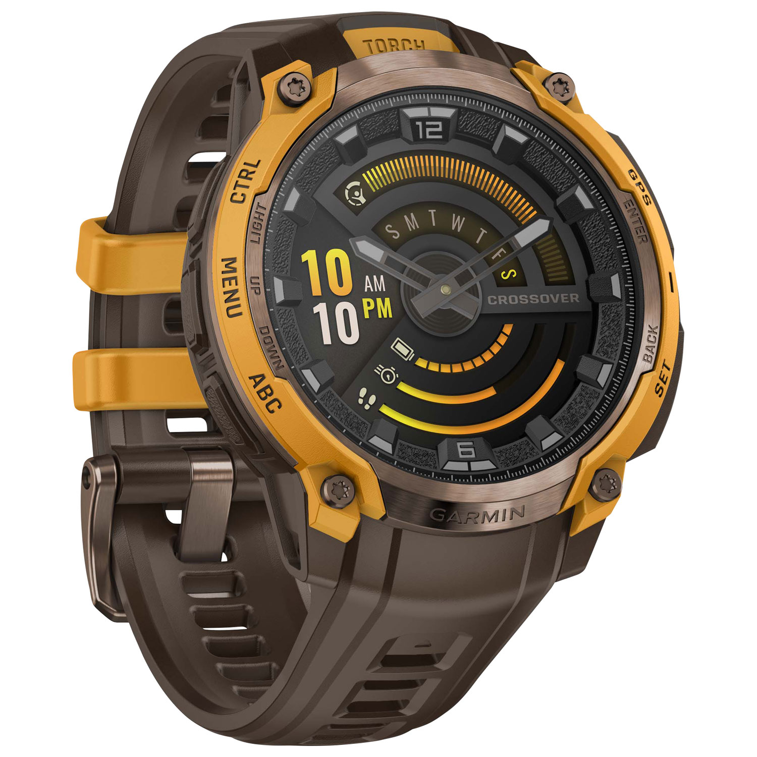Montre intelligente de 47 mm Instinct Crossover AMOLED de Garmin - Bronze et orange pastel/Cacao