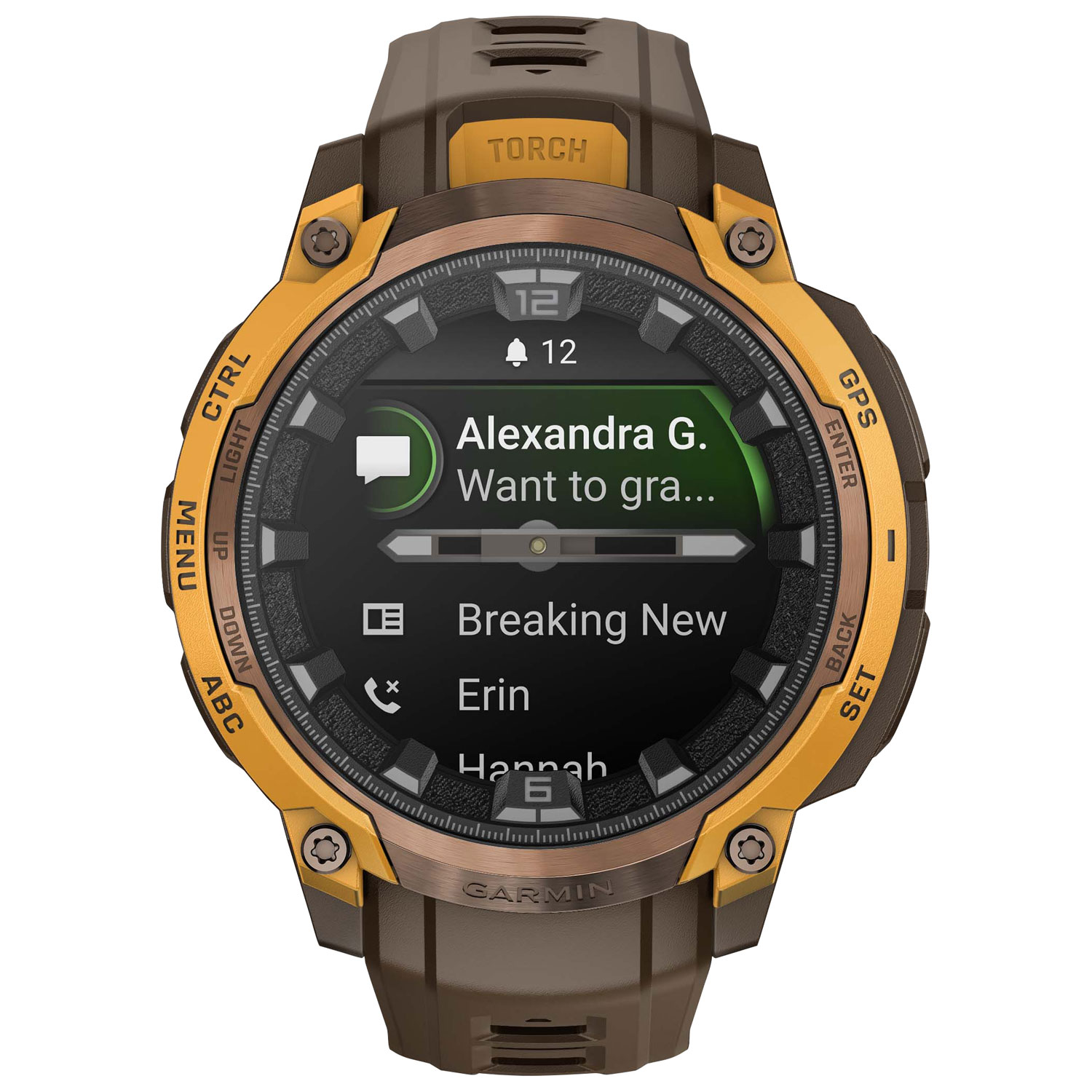 Montre intelligente de 47 mm Instinct Crossover AMOLED de Garmin - Bronze et orange pastel/Cacao