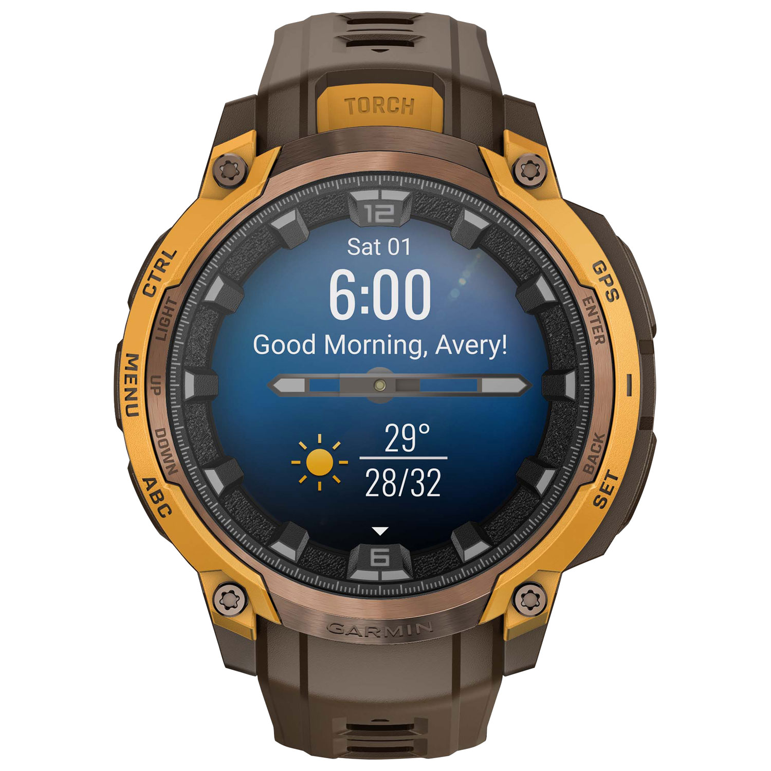 Montre intelligente de 47 mm Instinct Crossover AMOLED de Garmin - Bronze et orange pastel/Cacao