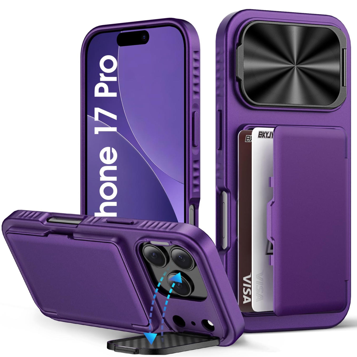 iPhone 17 Pro Wallet Case with Camera Cover Kickstand, Card Holder , Military Grade Protection, Heavy Duty Women Men Phone Case for iPhone 17 Pro