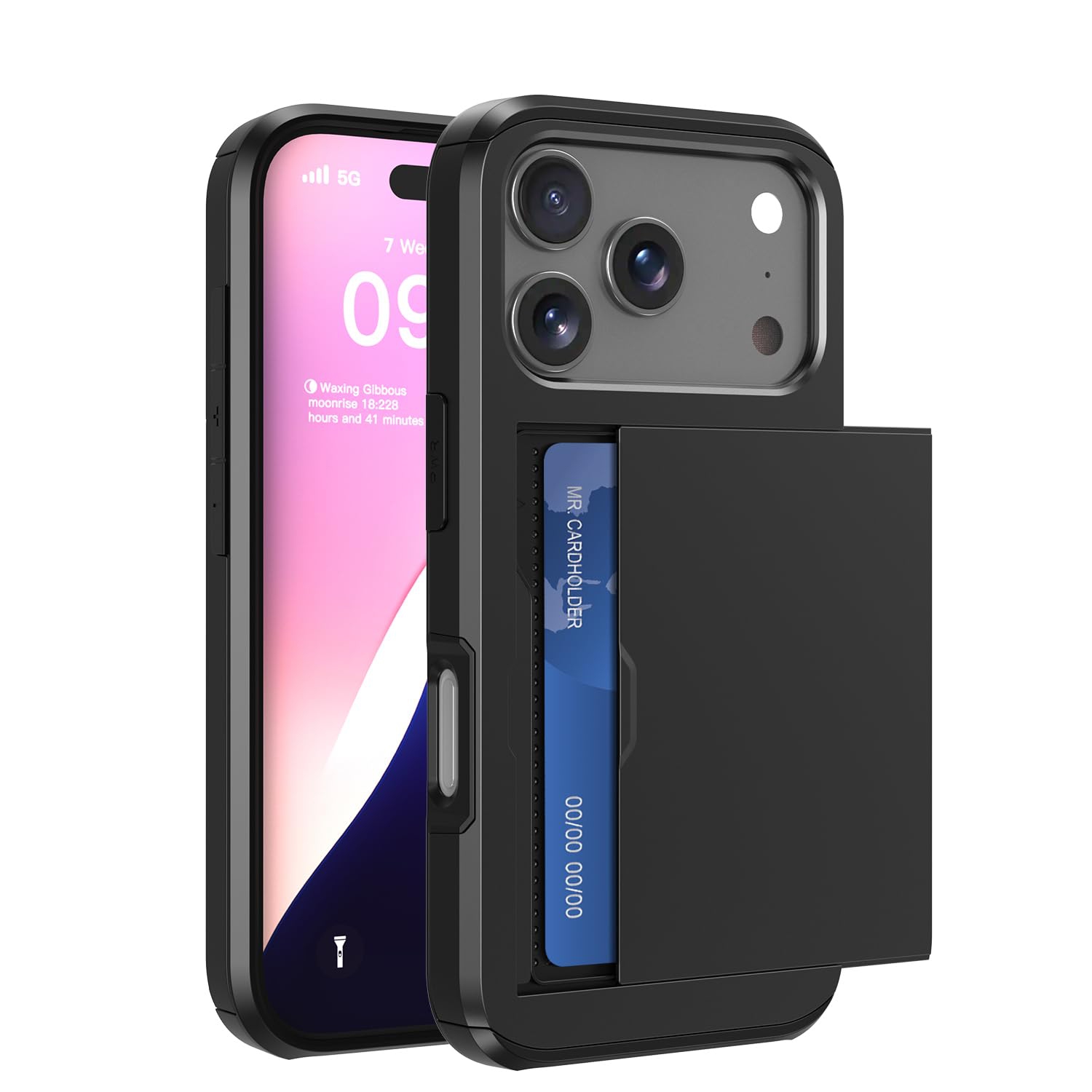 Wallet Case Compatible with iPhone 17 Pro 6.3 Inch 2025, 2-Card Holder Phone Case for iPhone 17 Pro, Shockproof Rubber Cover & PC Protective Bumper