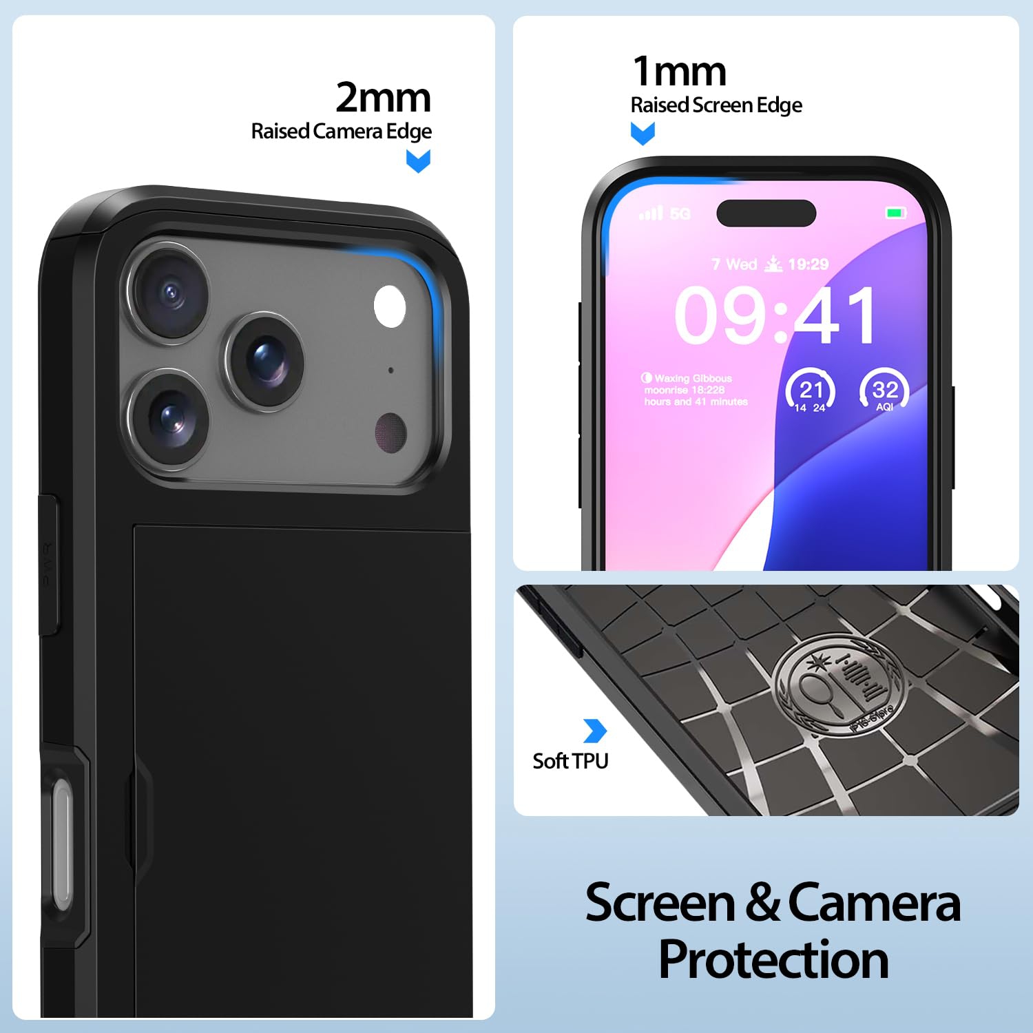 Wallet Case Compatible with iPhone 17 Pro 6.3 Inch 2025, 2-Card Holder Phone Case for iPhone 17 Pro, Shockproof Rubber Cover & PC Protective Bumper