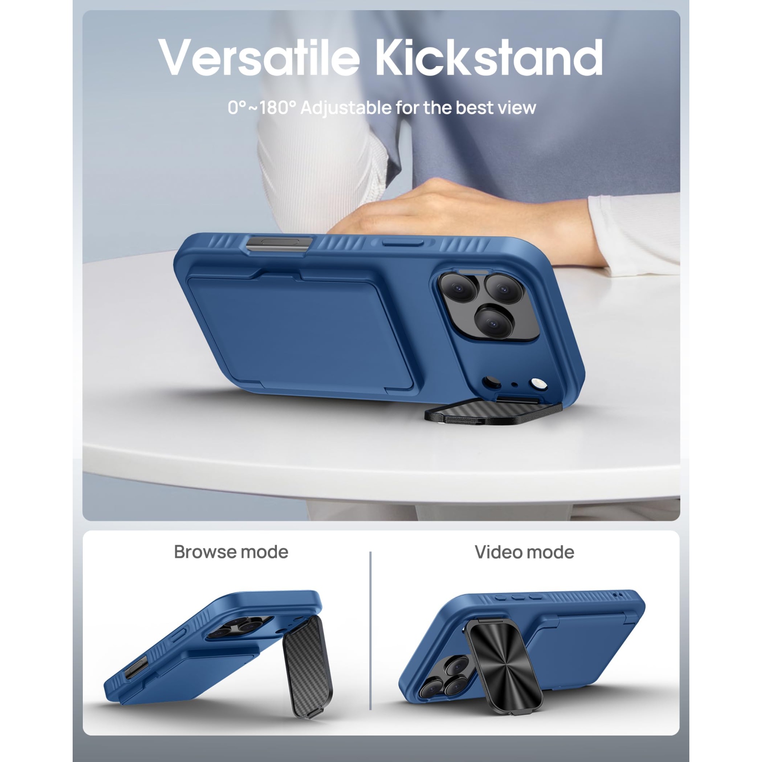 iPhone 17 Pro Case with Card Holder Camera Cover Stand, Military Grade Protection, Shock Proof Heavy Duty Rugged Women Men Wallet Case for iPhone 17