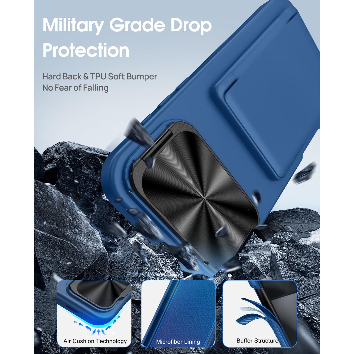 iPhone 17 Pro Case with Card Holder Camera Cover Stand, Military Grade Protection, Shock Proof Heavy Duty Rugged Women Men Wallet Case for iPhone 17