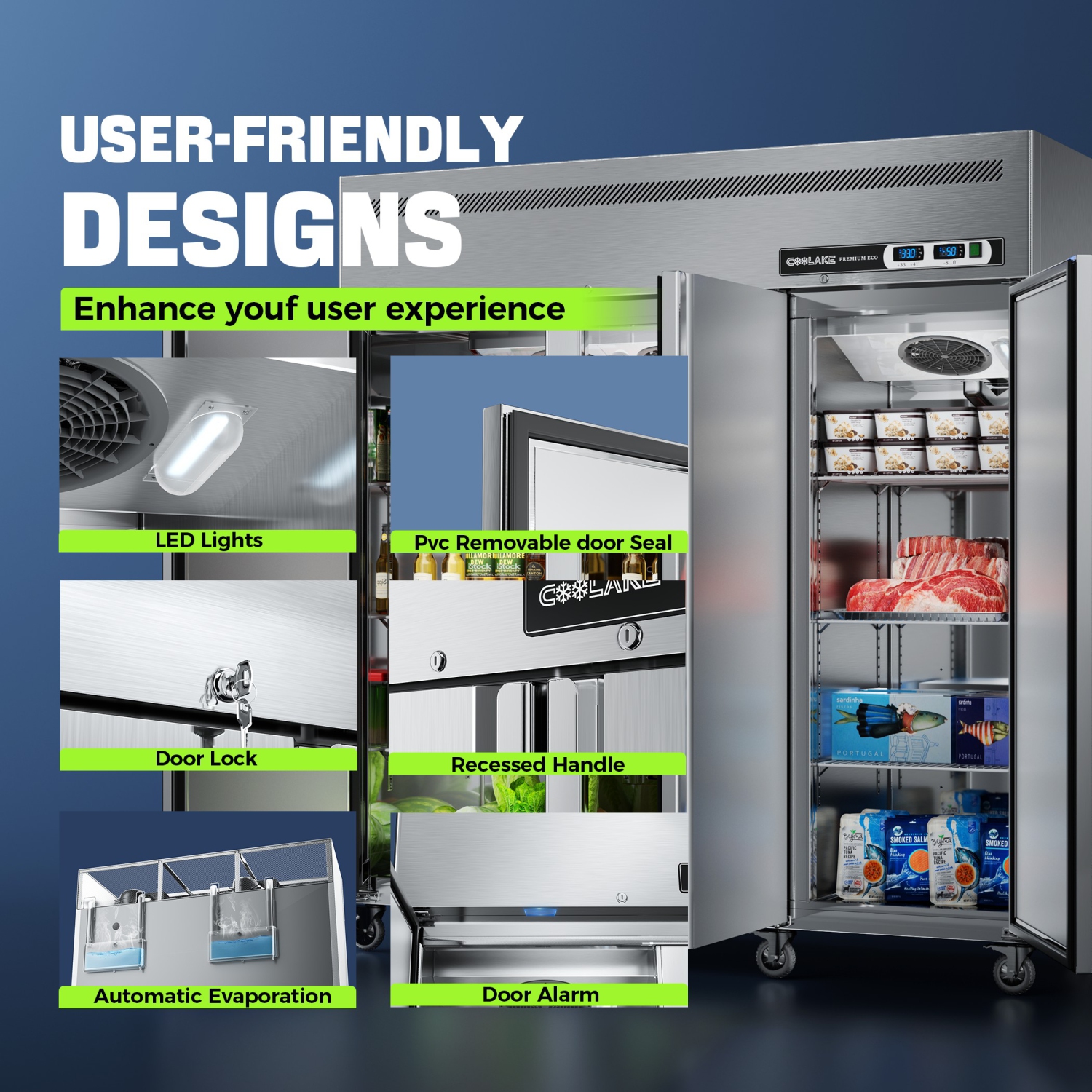 Coolake Commercial Refrigerator and Freezer Combo, 72" W Dual Temperature Zones, 54 Cu.ft 3 Door