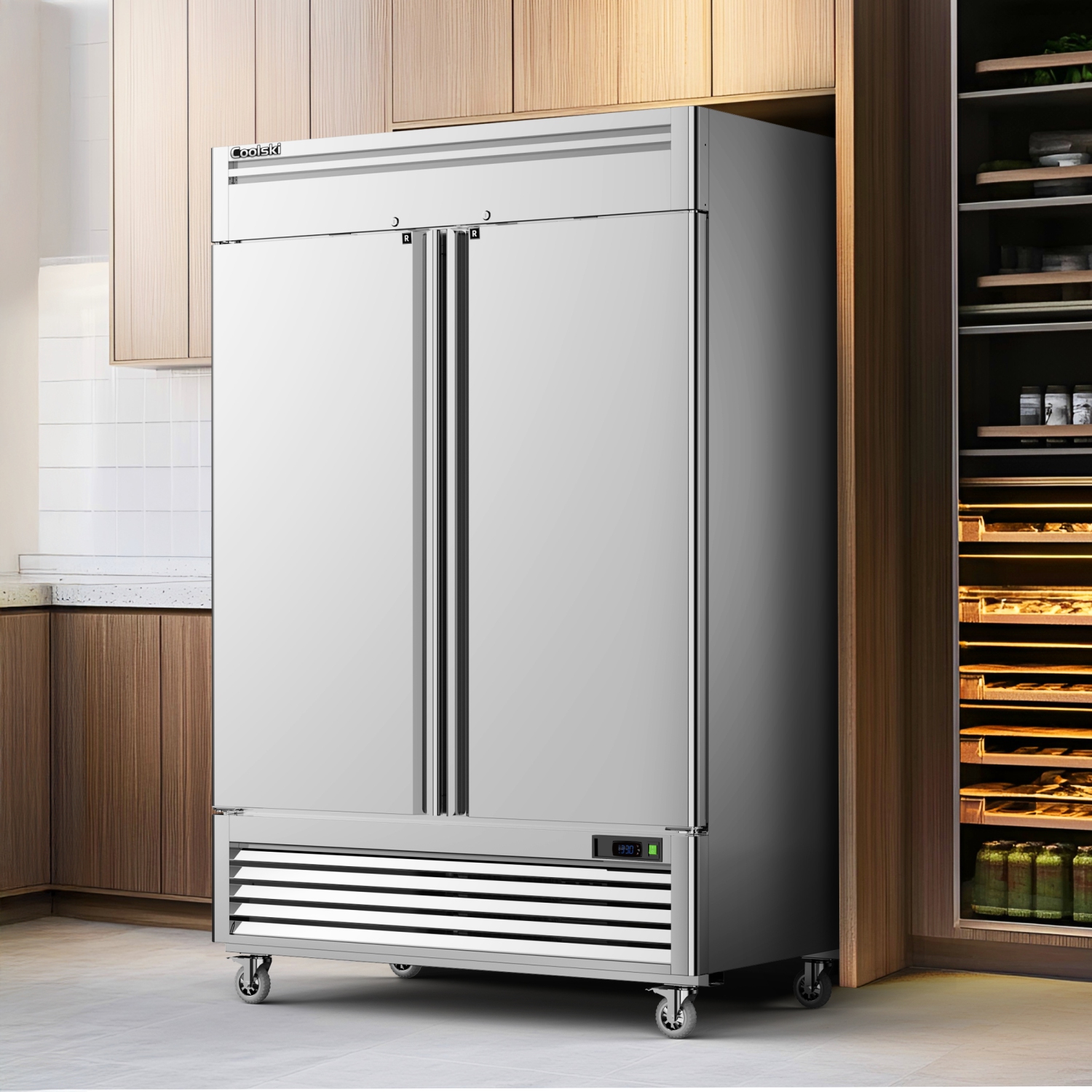 Coolski 54"W 2 Door Commercial Refrigerator, 49 Cu.ft Stainless Steel Reach-in Fridge