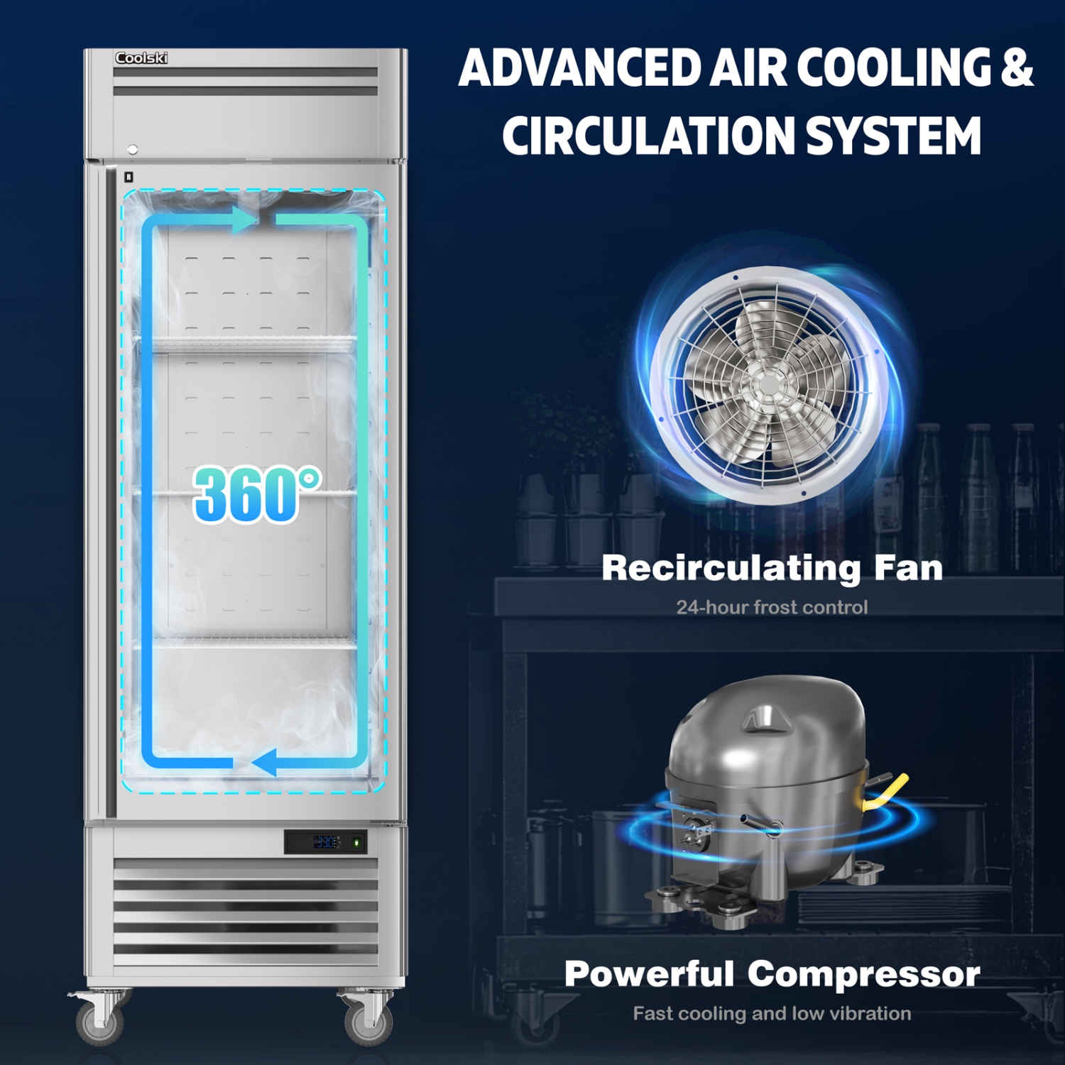 Coolski 27" W Commercial Freezer, 19.32 Cu.ft Single Solid Door Stainless Steel Reach-in Freezer