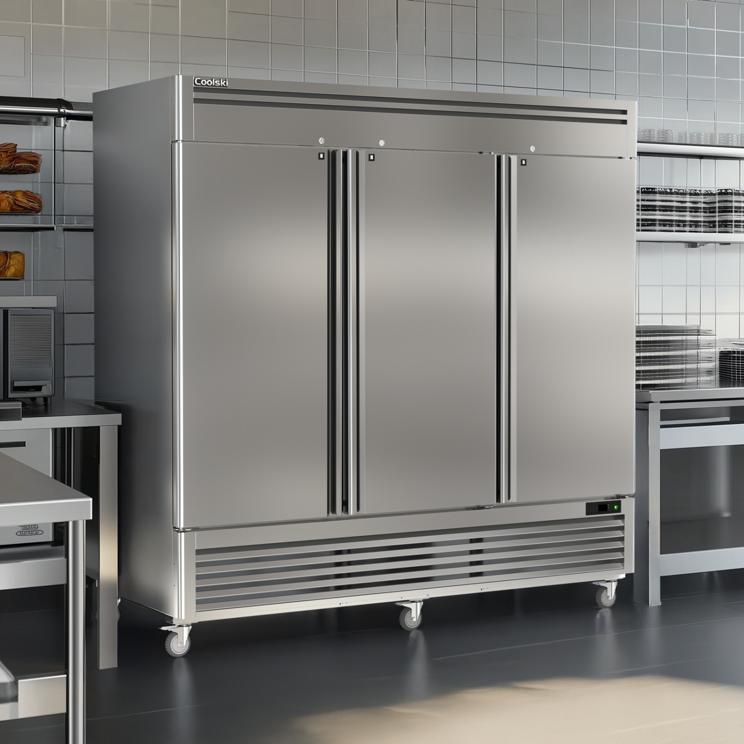 Coolski 82" W Commercial Freezer 72 Cu.ft 3 Door Reach-in Stainless Steel Commercial Freezer
