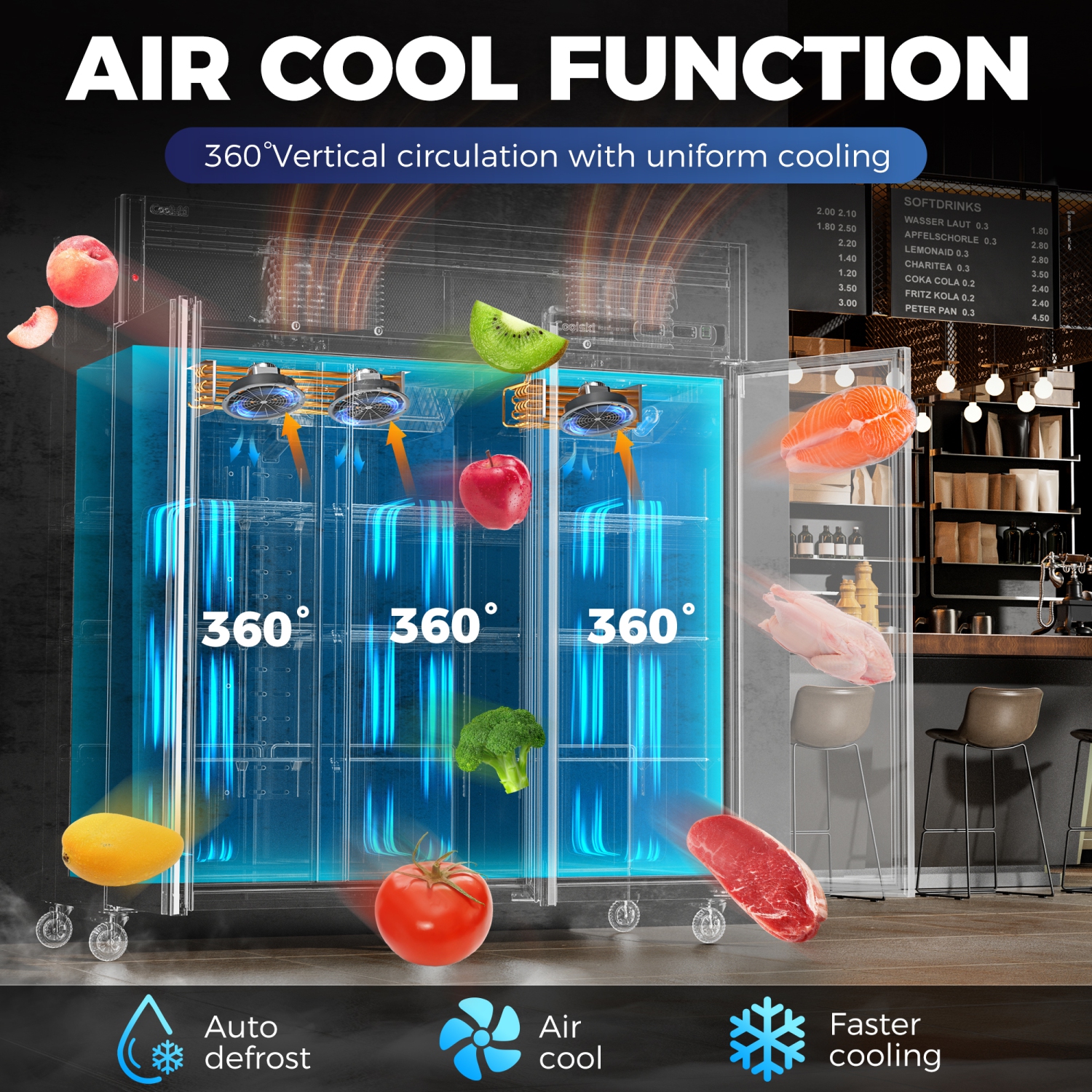 Coolski Commercial Refrigerator and Freezer Combo Reach-in Freezer 54 Cu.ft, 72" W 3 Door