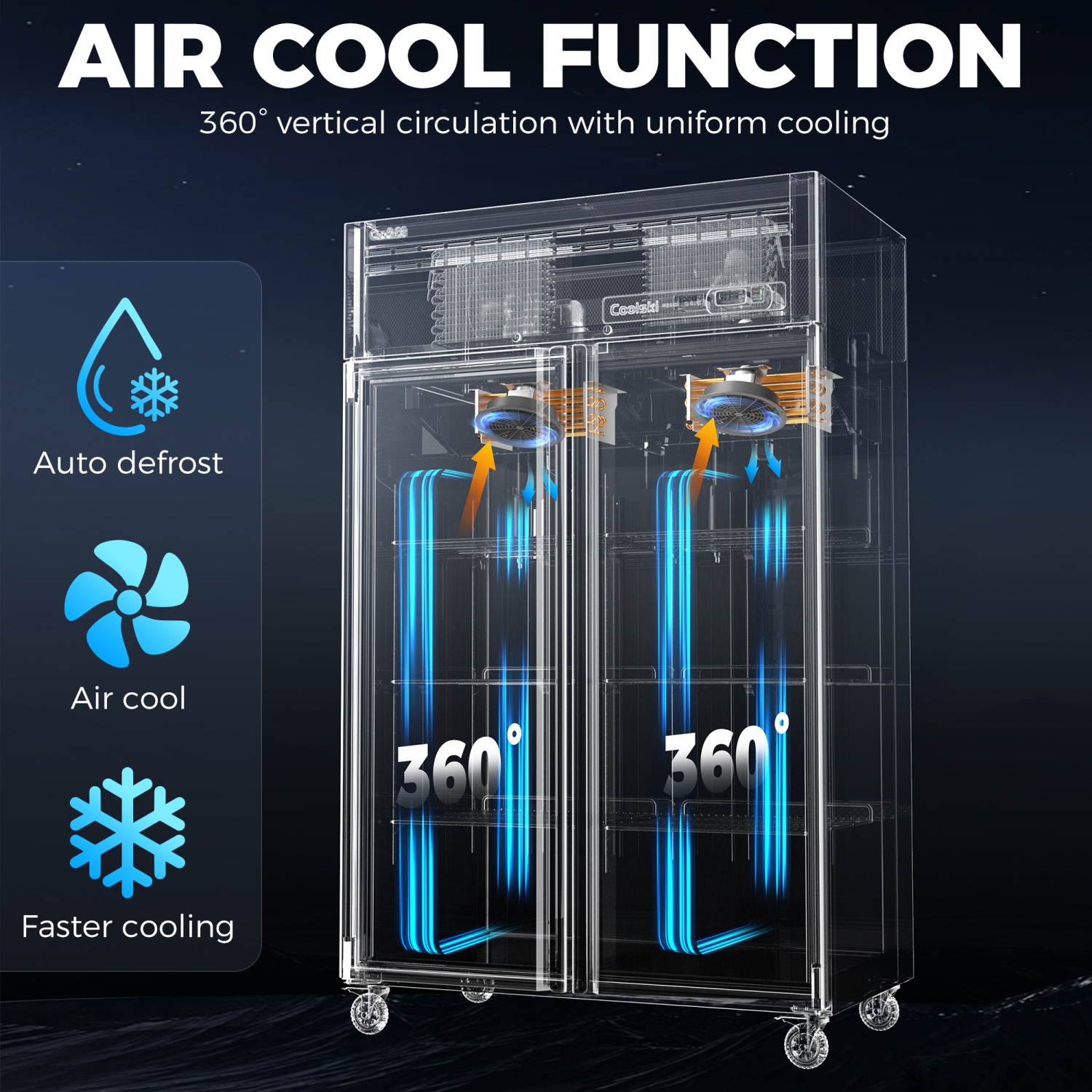 Coolski 48" W Commercial Refrigerator 2 Door, 36 Cu.ft Upright Refrigerator