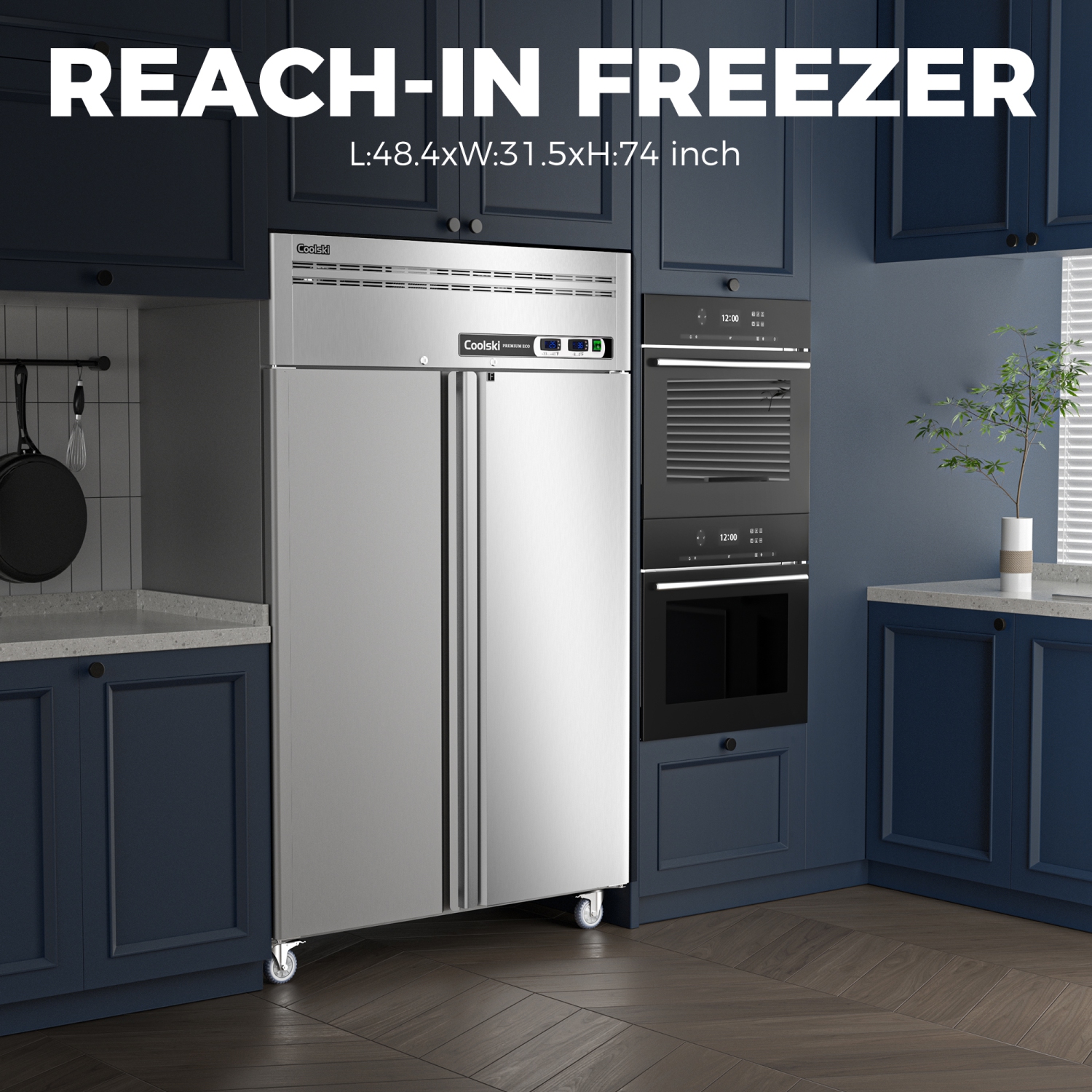 Coolski 48" W Commercial Refrigerator and Freezer Combo, 36 Cu.ft 2 Door Reach in Freezer for Restaurant