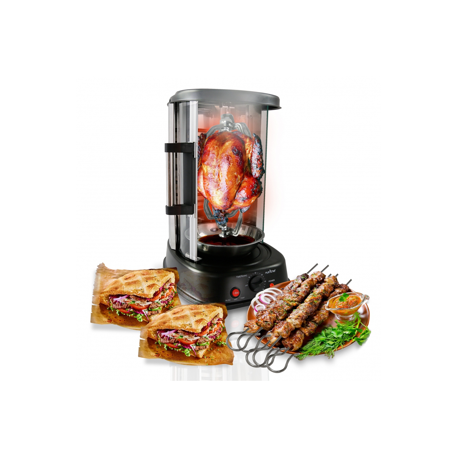 Nutrichef Countertop Vertical Rotating Oven - Rotisserie Shawarma Machine, Kebob Machine, Stain Resistant & Energy Efficient W/Heat Resistant Door,