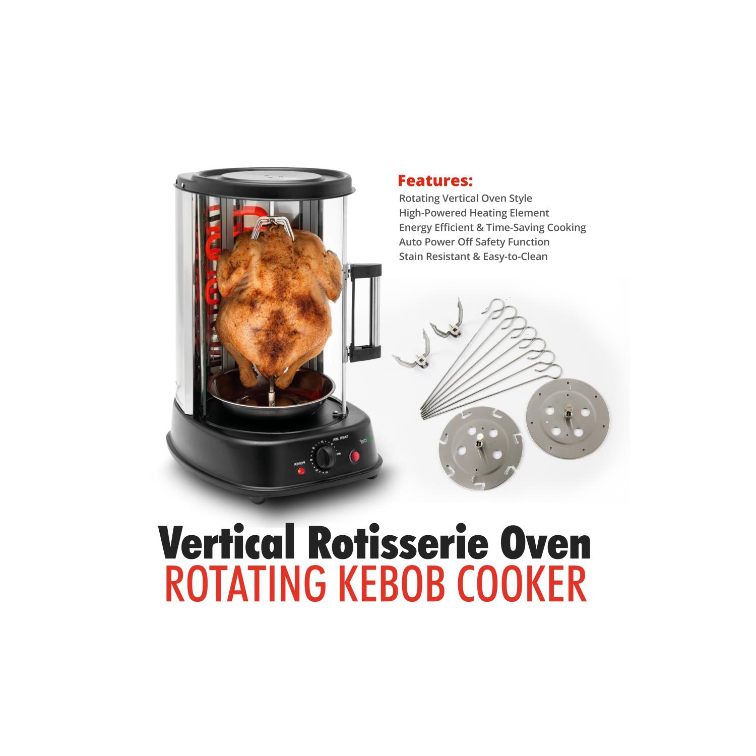 Nutrichef Countertop Vertical Rotating Oven - Rotisserie Shawarma Machine, Kebob Machine, Stain Resistant & Energy Efficient W/Heat Resistant Door,