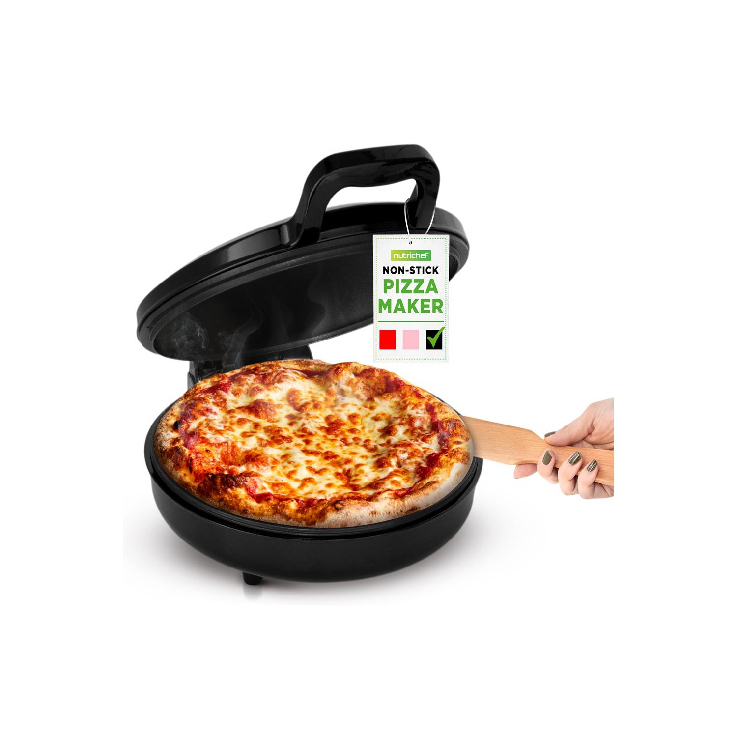 NutriChef Countertop Pizza Maker | 1500W Non-Stick Electric Pizza Cooker | Make 12" Personal Pizzas, Eggs, Toast & More | Compact & Space-Saving |