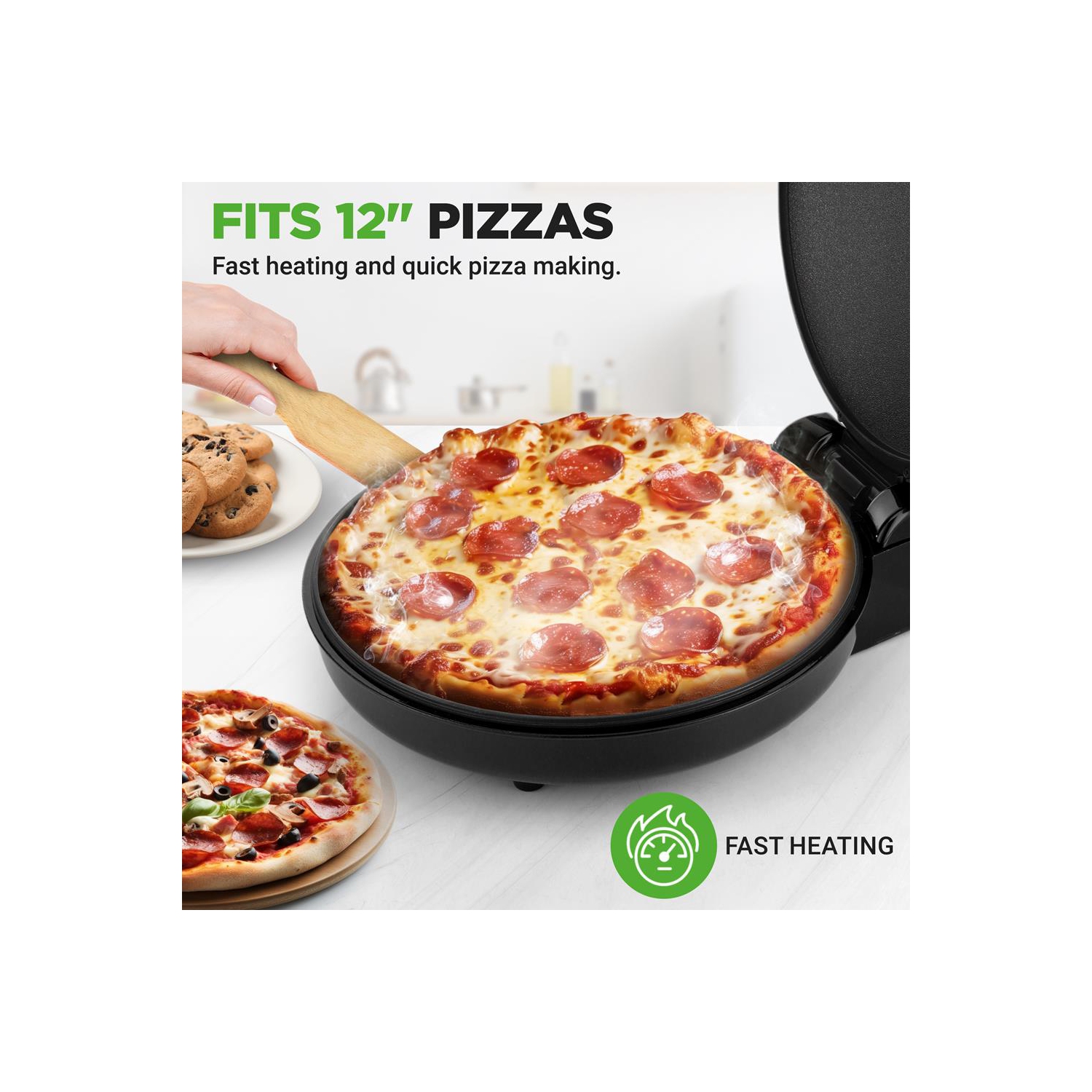 NutriChef Countertop Pizza Maker | 1500W Non-Stick Electric Pizza Cooker | Make 12" Personal Pizzas, Eggs, Toast & More | Compact & Space-Saving |