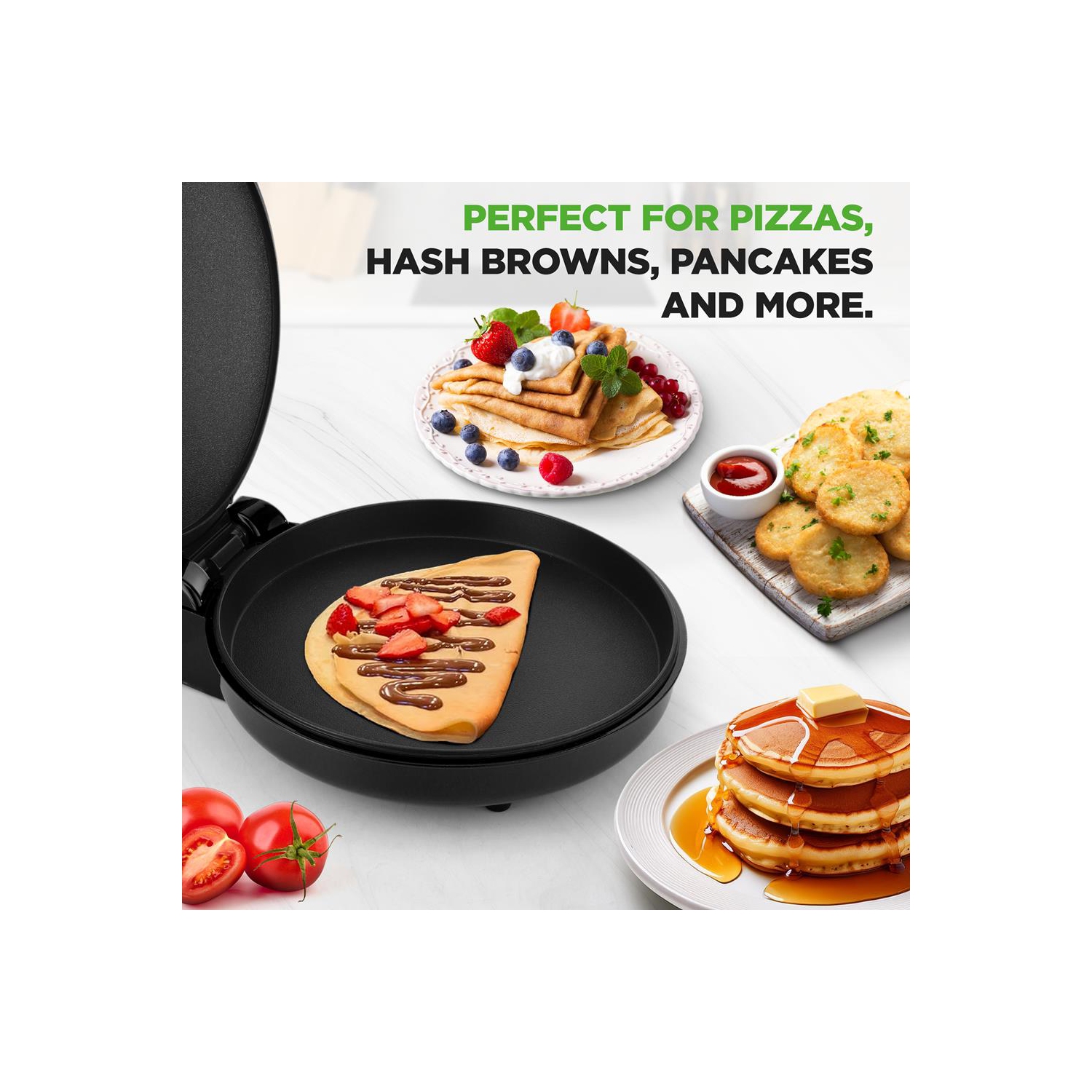 NutriChef Countertop Pizza Maker | 1500W Non-Stick Electric Pizza Cooker | Make 12" Personal Pizzas, Eggs, Toast & More | Compact & Space-Saving |